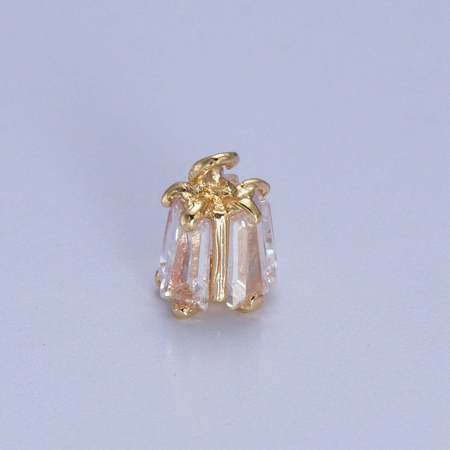 Multi clear baguette surround cylinder tube mini gold charm | c693