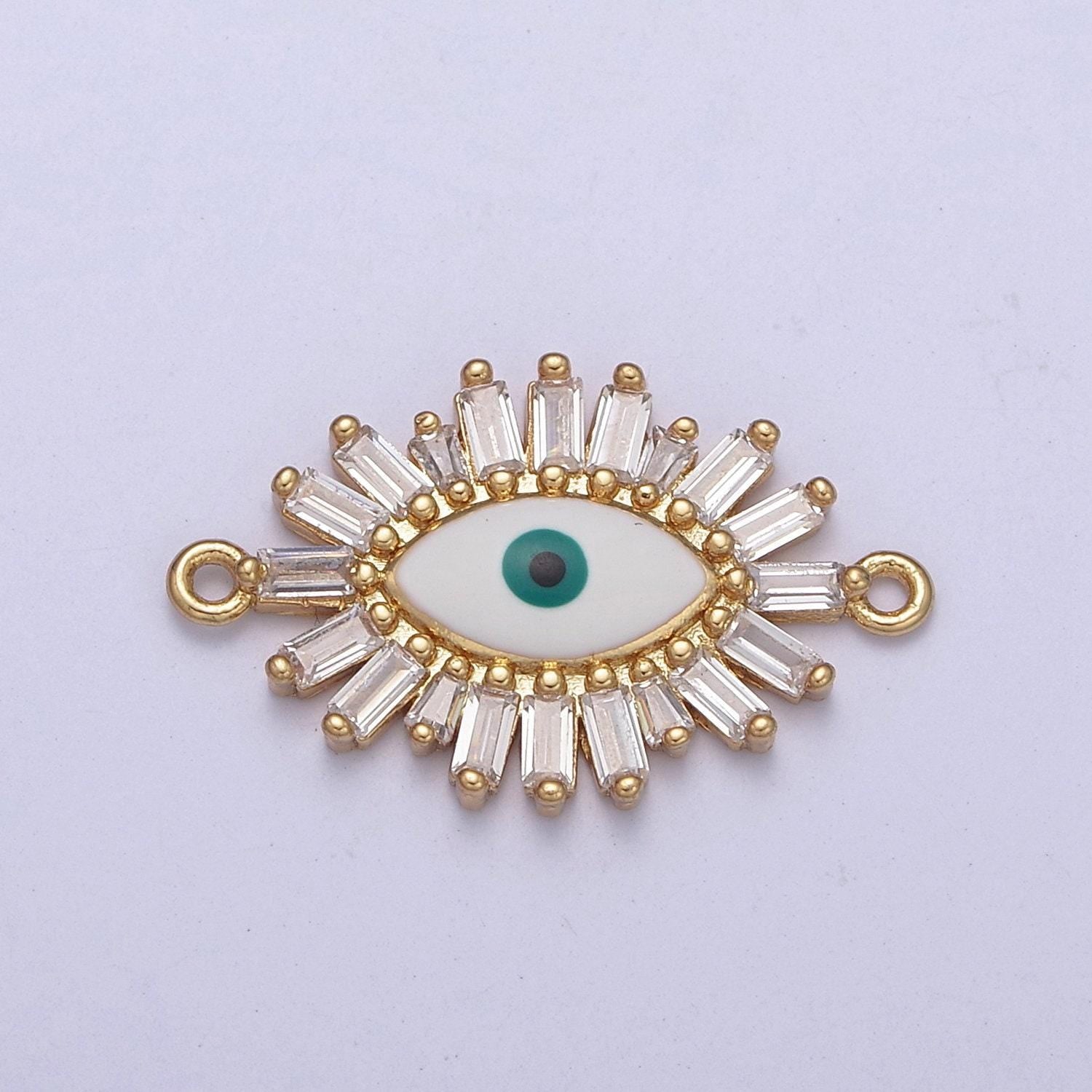 Gold baguette evil eye charm connector for bracelet making supply y-629