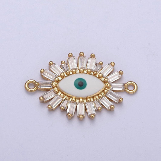 Gold baguette evil eye charm connector for bracelet making supply y-629