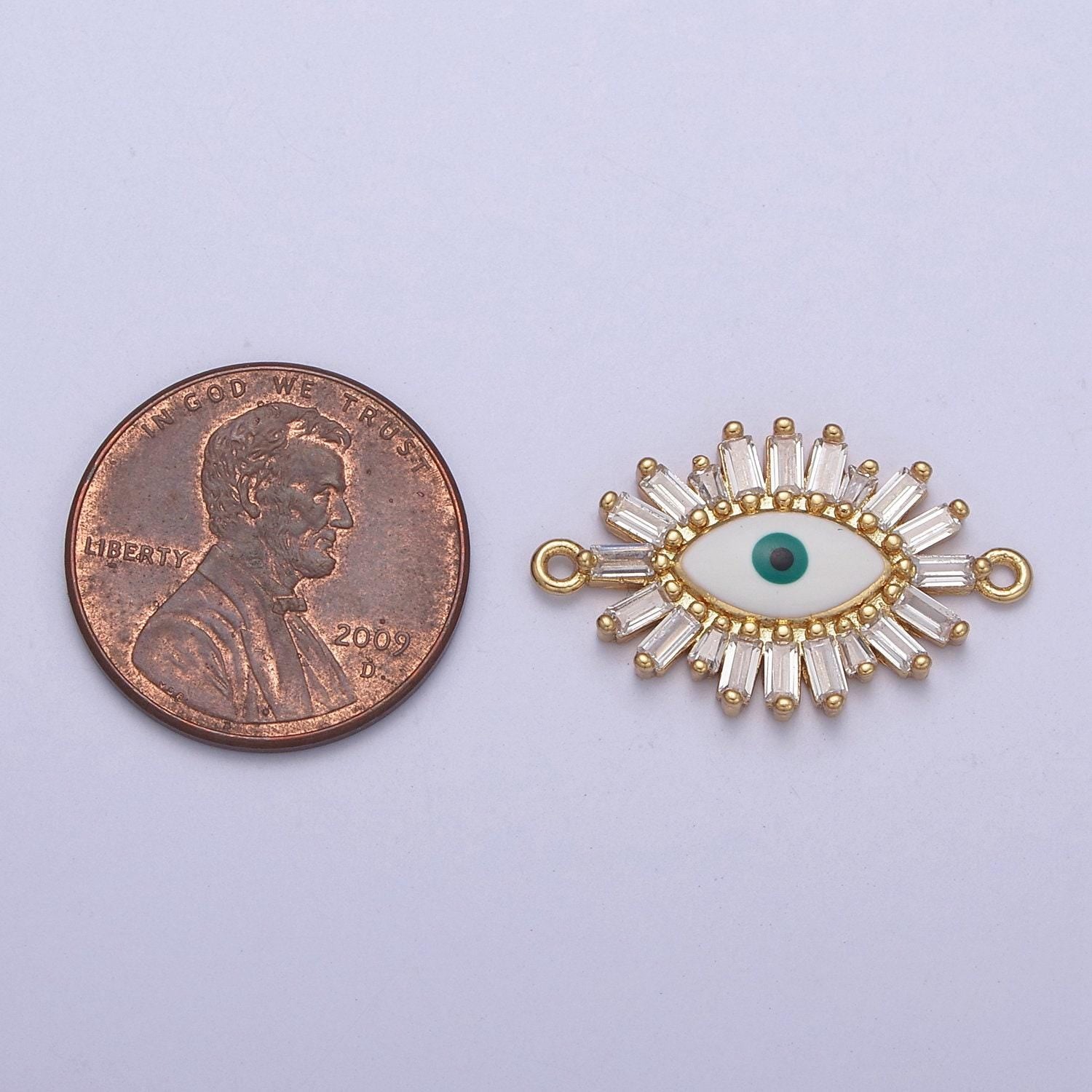 Gold baguette evil eye charm connector for bracelet making supply y-629