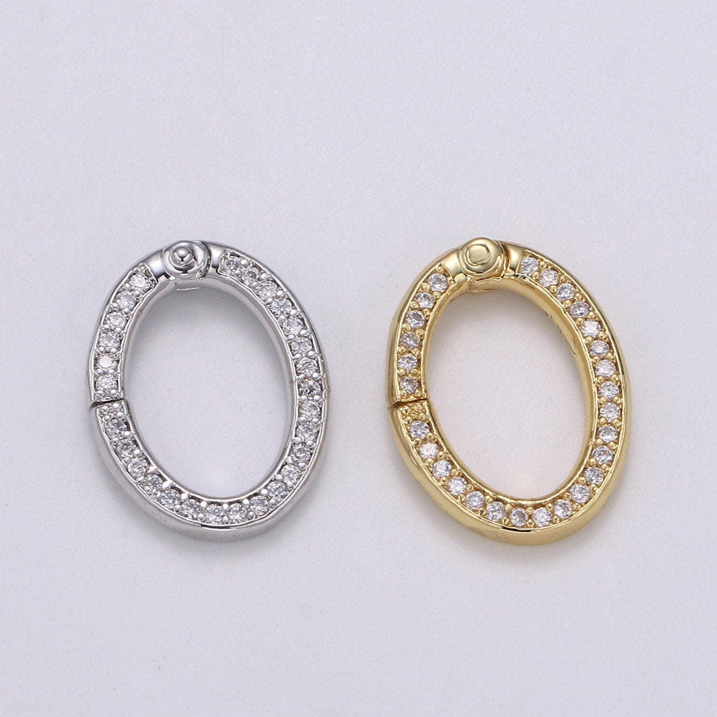 1 pc cz pave 24k gold spring gate ring, 15 mm push gate ring, oval charm holder clasp for connector, wristlet holder k147, k148