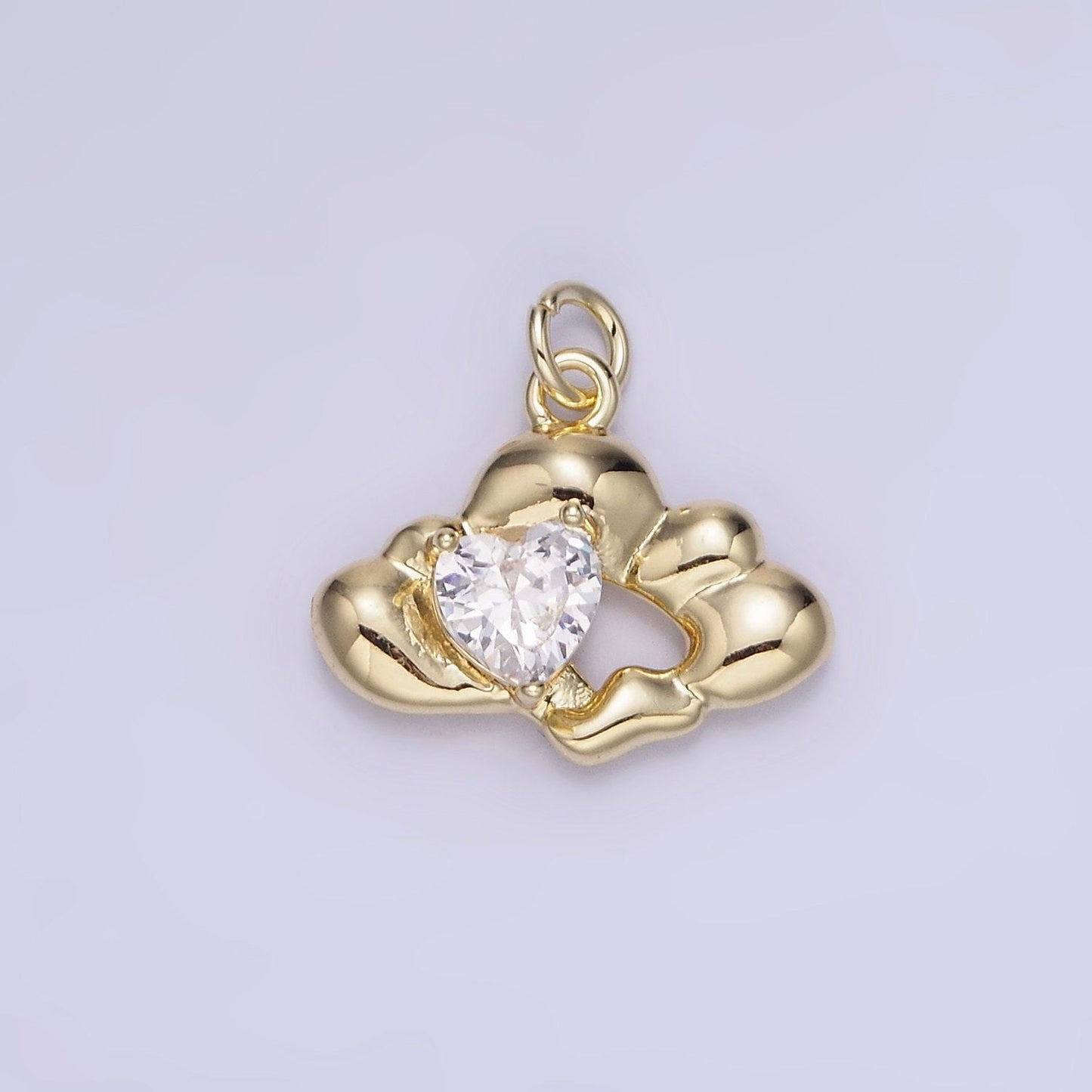 14k gold filled clear cz heart molten cloud charm | ag-747