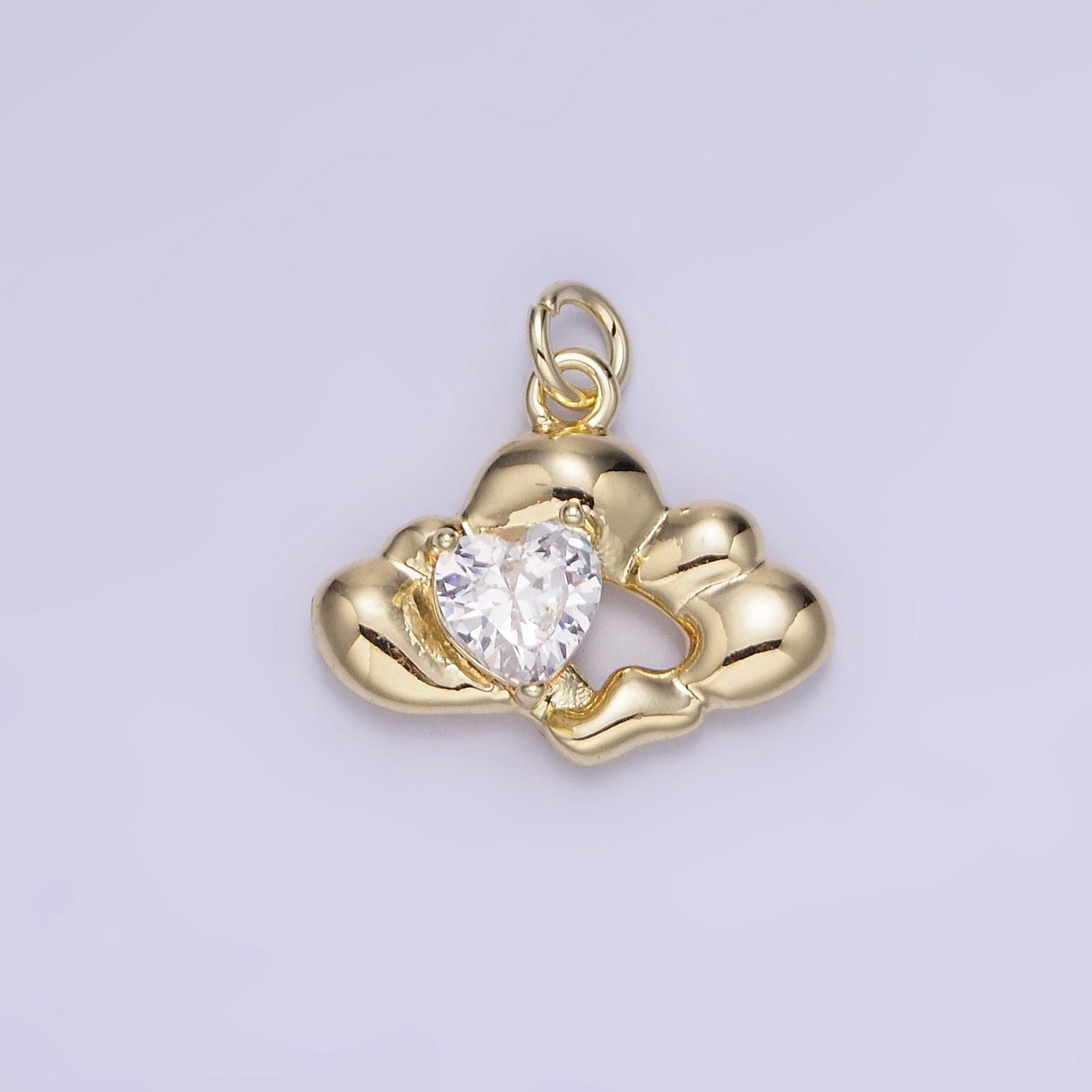 14k gold filled clear cz heart molten cloud charm | ag-747