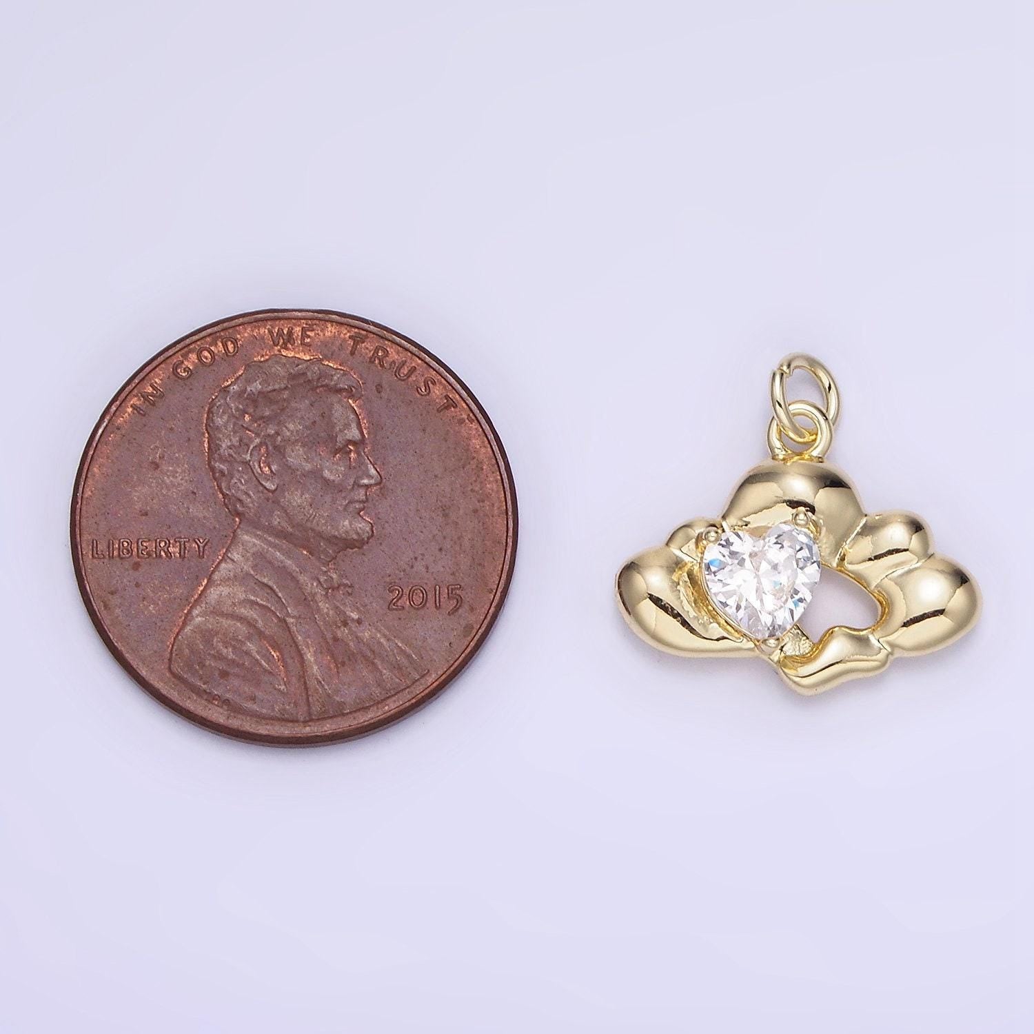 14k gold filled clear cz heart molten cloud charm | ag-747