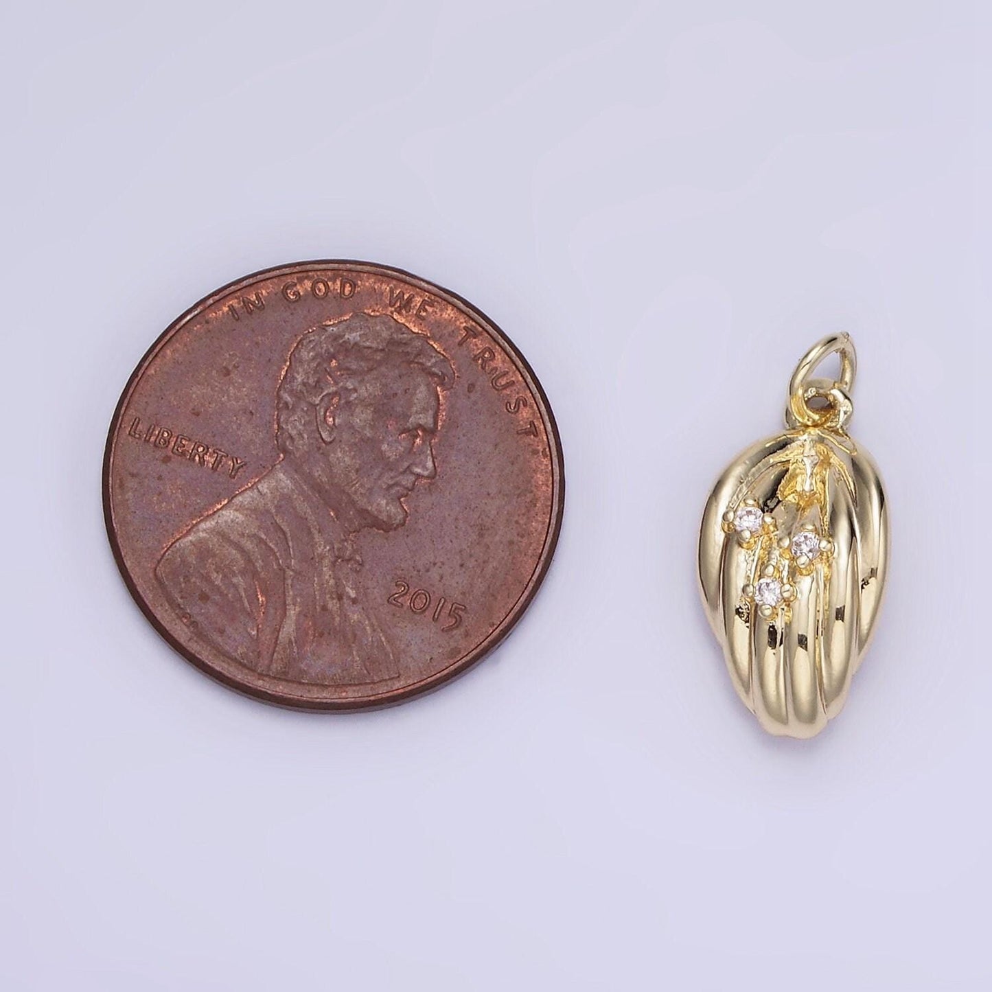 14k gold filled triple cz concave leaf nature mini charm | ag-735