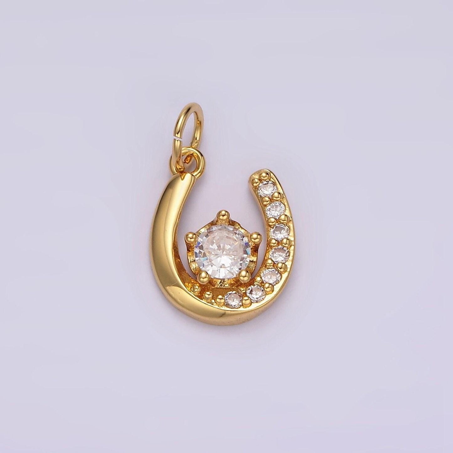14k gold filled clear, red green cz micro paved lucky u horseshoe charm in gold & silver | ac835 - ac840
