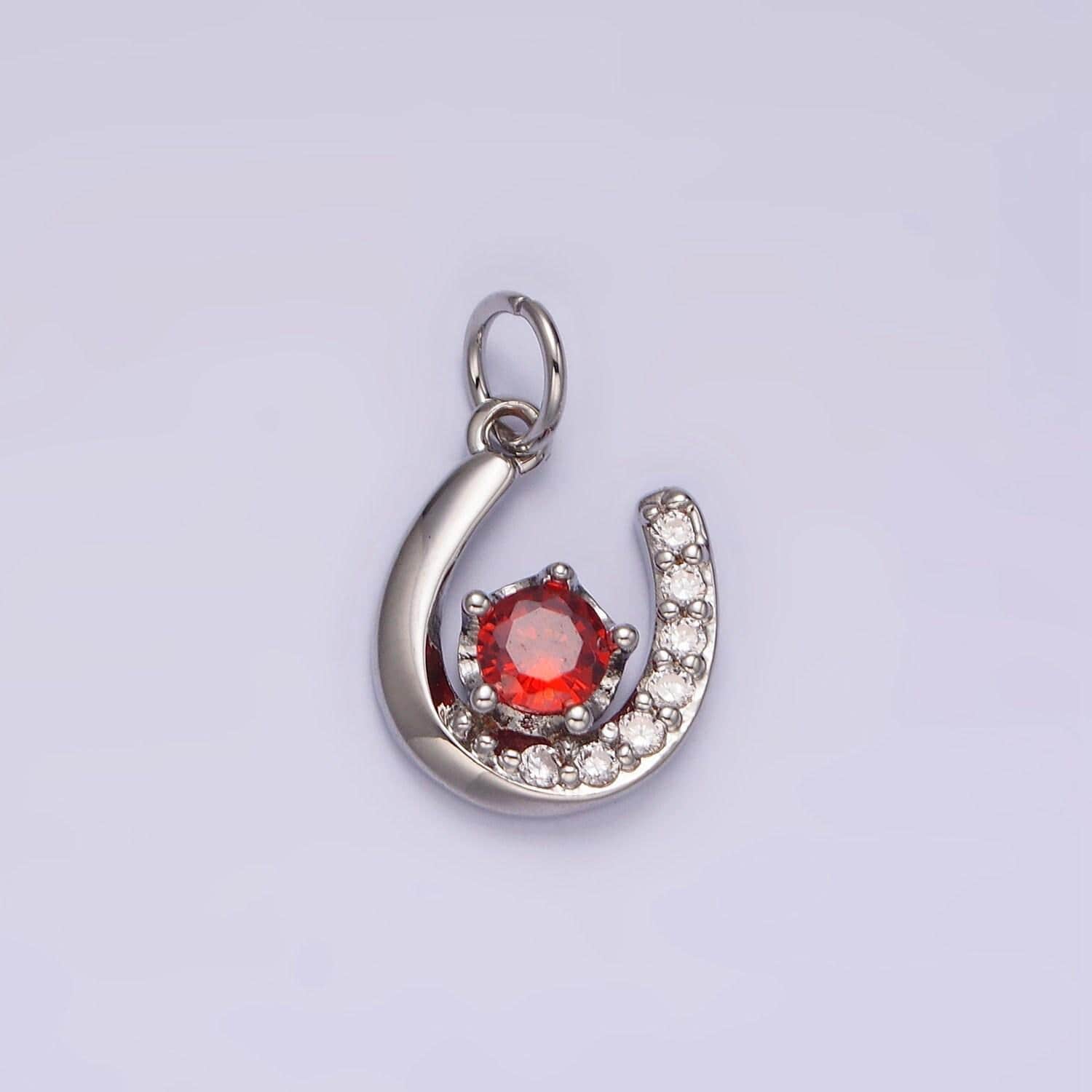 14k gold filled clear, red green cz micro paved lucky u horseshoe charm in gold & silver | ac835 - ac840