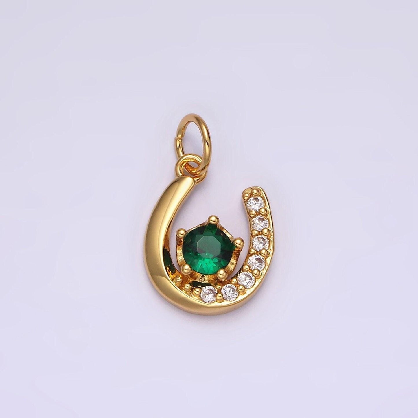 14k gold filled clear, red green cz micro paved lucky u horseshoe charm in gold & silver | ac835 - ac840