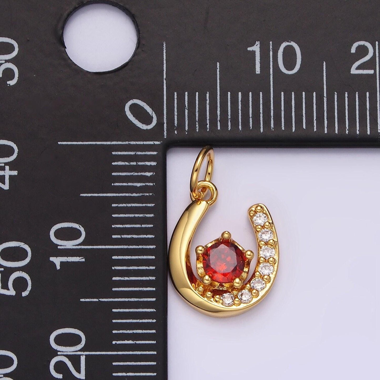 14k gold filled clear, red green cz micro paved lucky u horseshoe charm in gold & silver | ac835 - ac840
