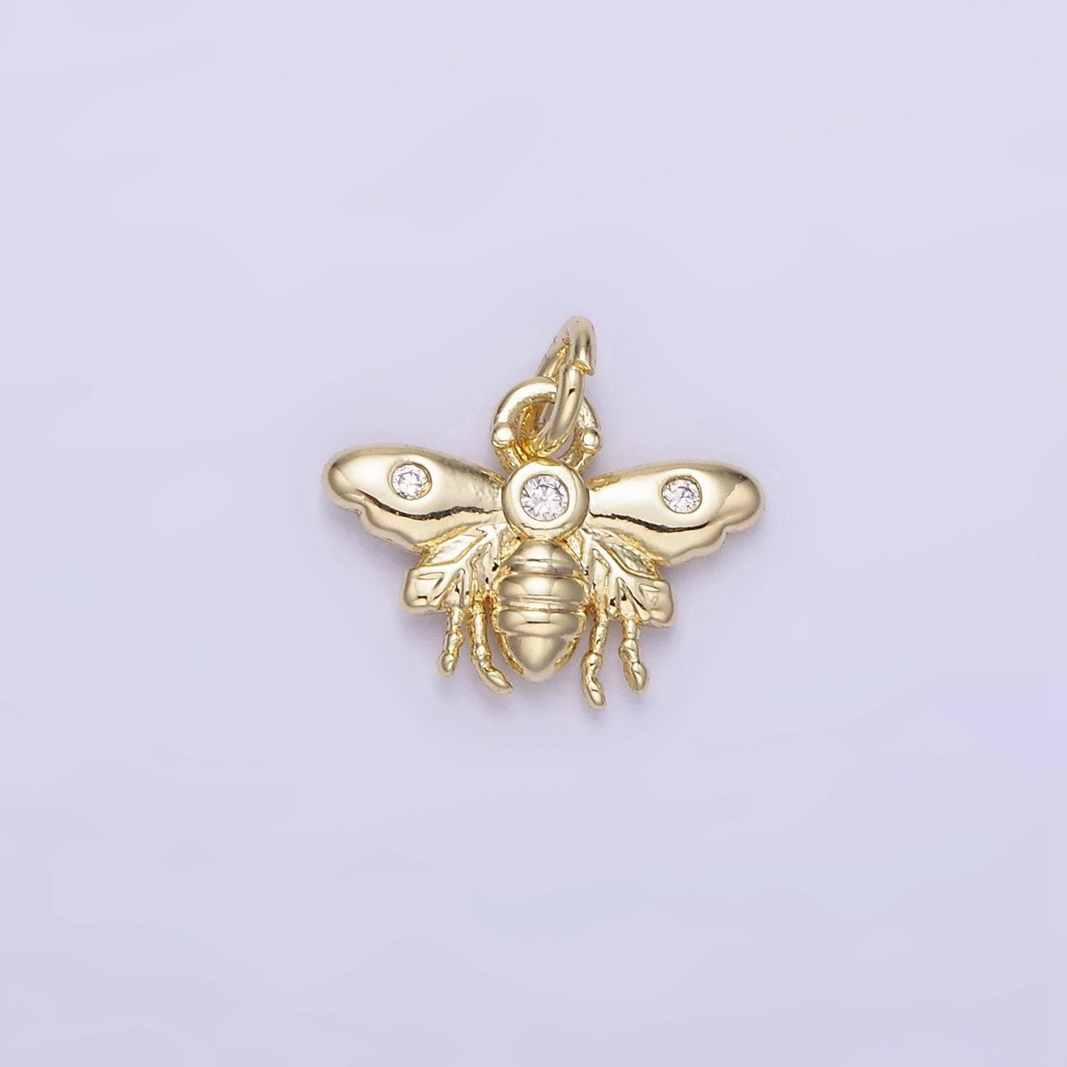 Mini 14k gold filled triple cz queen bumble bee wasps insect charm | ag717