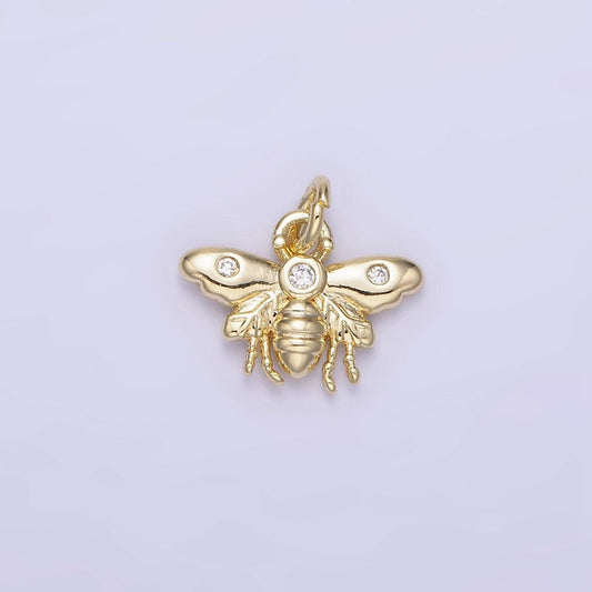 Mini 14k gold filled triple cz queen bumble bee wasps insect charm | ag717