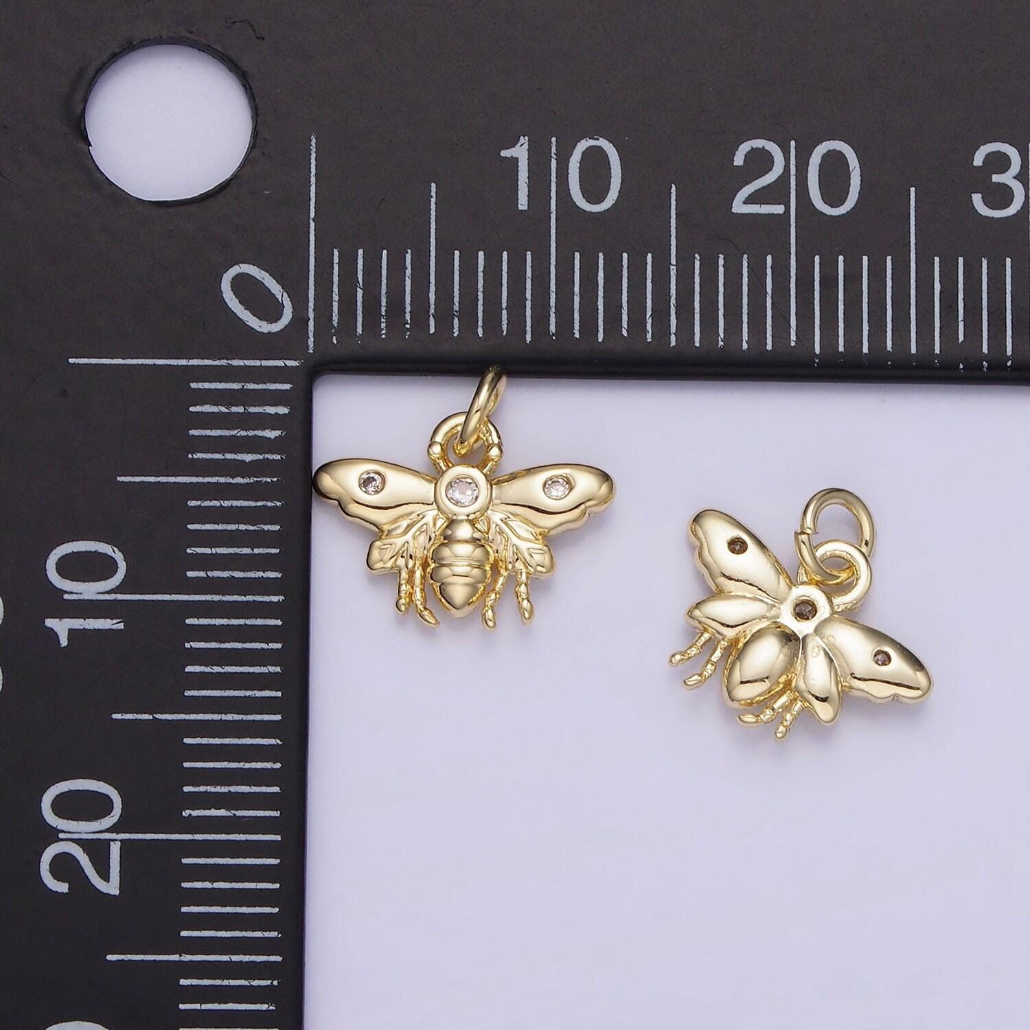 Mini 14k gold filled triple cz queen bumble bee wasps insect charm | ag717
