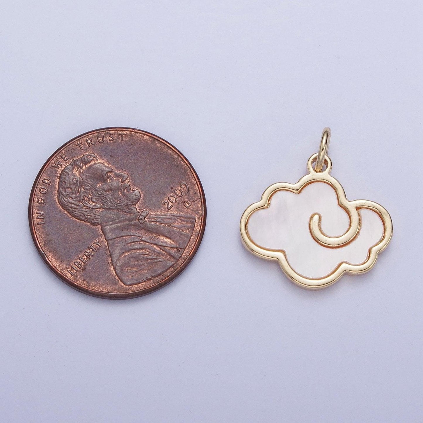 14k gold plated dainty clouds pendant on pearl, simple cartoon animation clouds micro cz pave cream pearl charm | ag-077