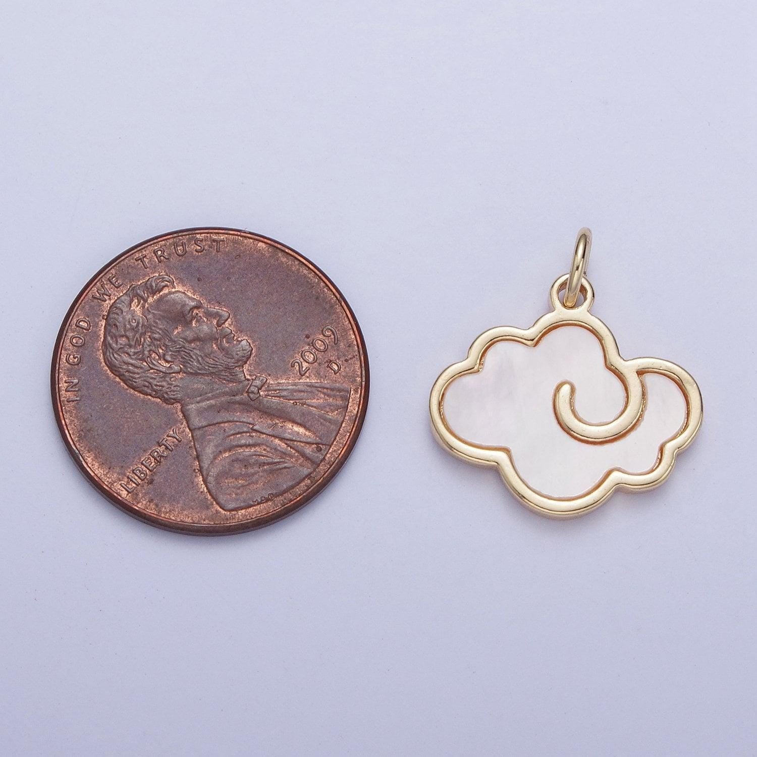14k gold plated dainty clouds pendant on pearl, simple cartoon animation clouds micro cz pave cream pearl charm | ag-077