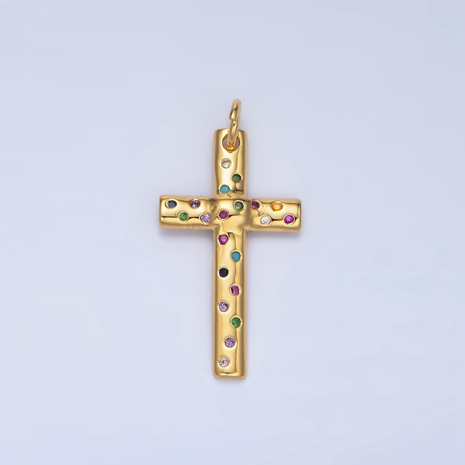 Multi color cz cross charm pendant 24k gold filled charm religious jewelry bracelet necklace making x606