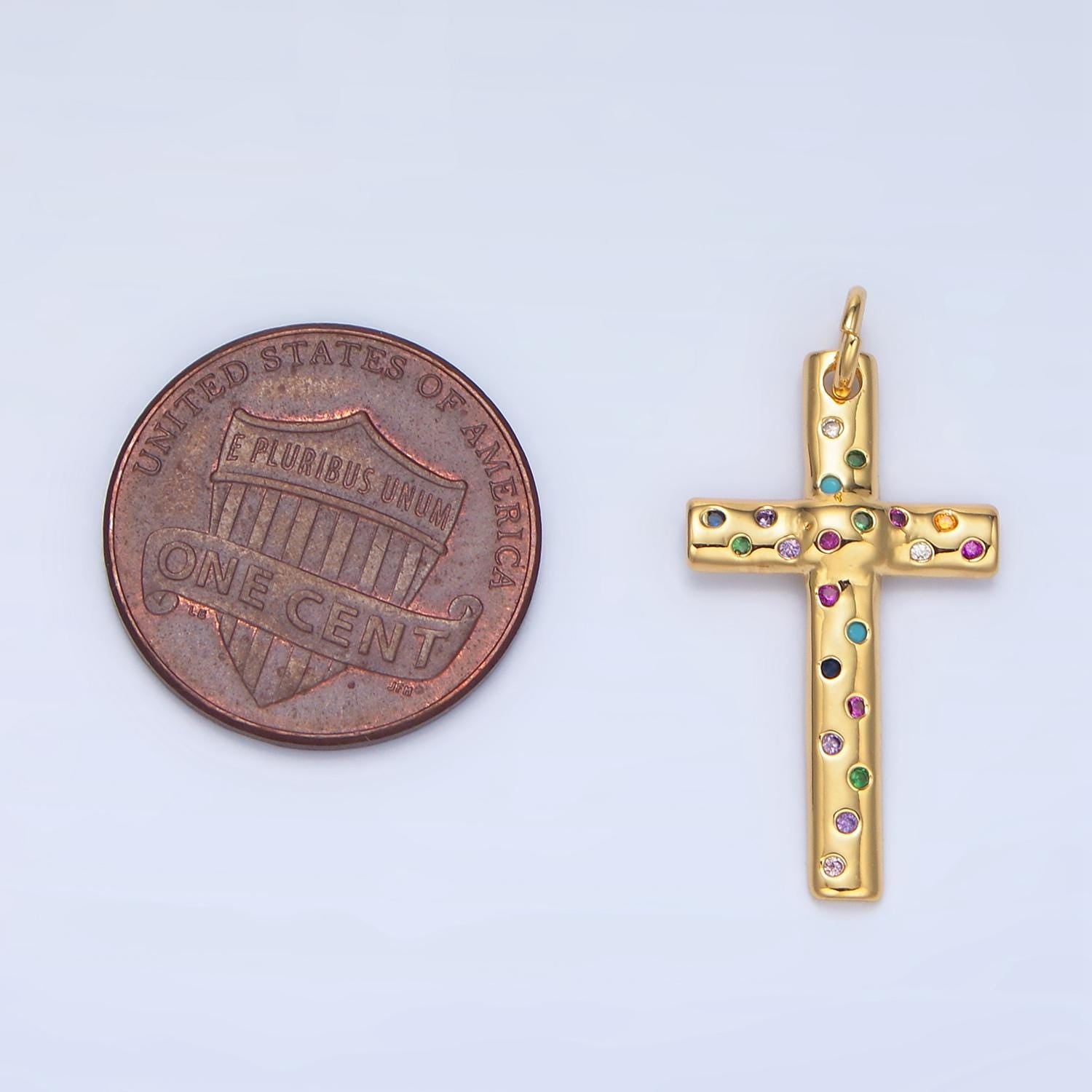 Multi color cz cross charm pendant 24k gold filled charm religious jewelry bracelet necklace making x606