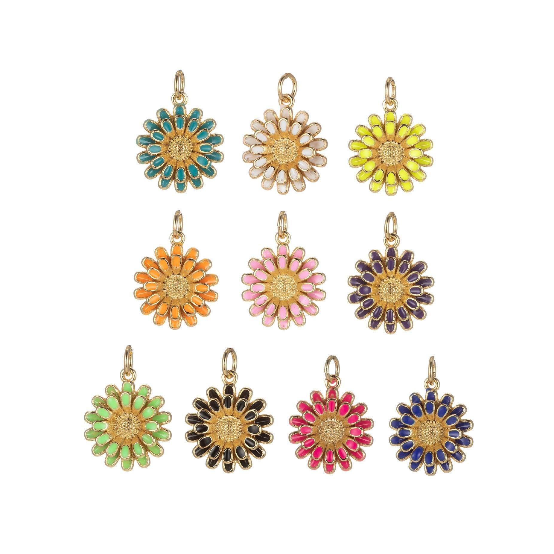 Dainty sun flower charm necklace bracelet earring enamel floral charm summer women jewelry black blue pink green orange yellow e833