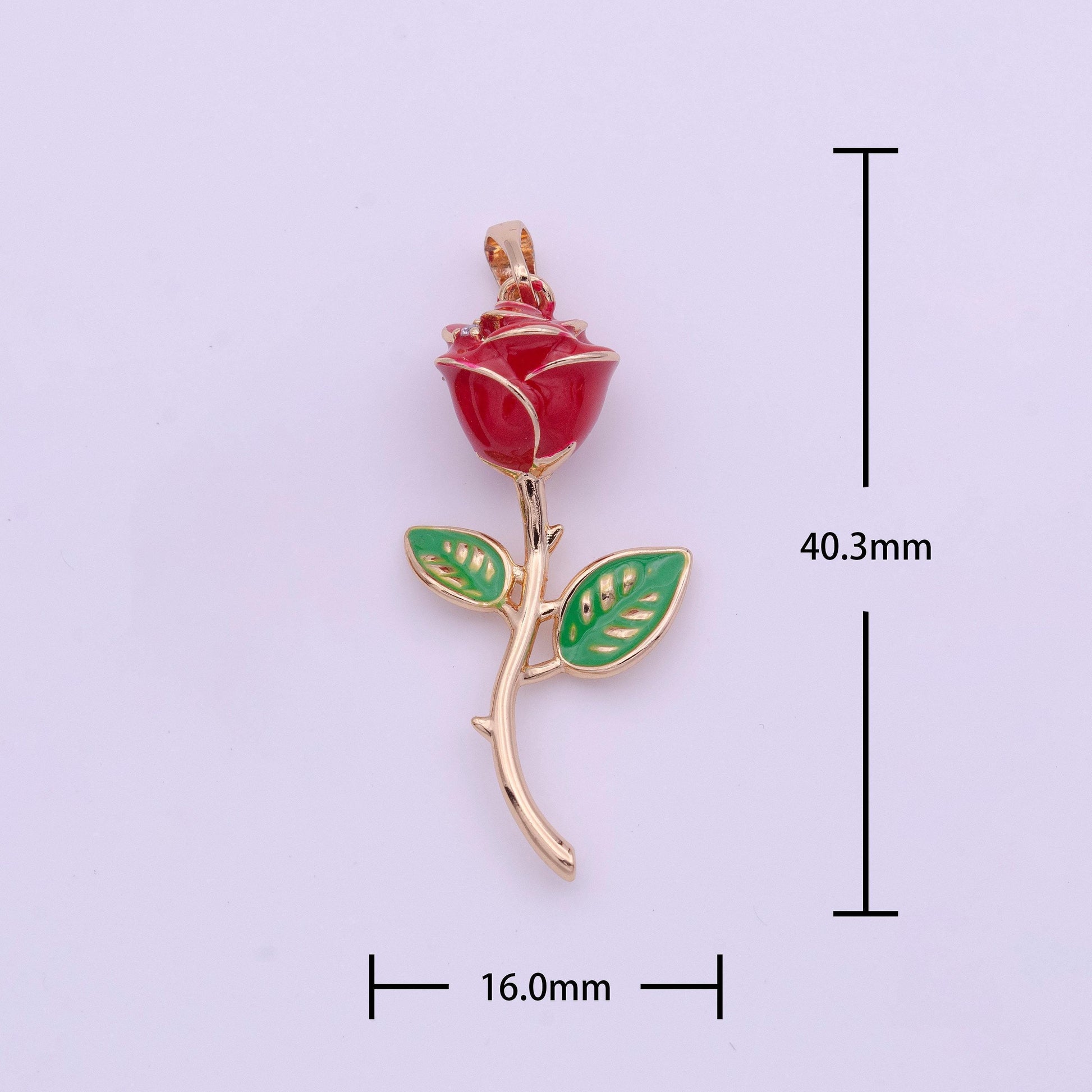 Red rose charm enamel flower pendant in rose gold pendant | i586