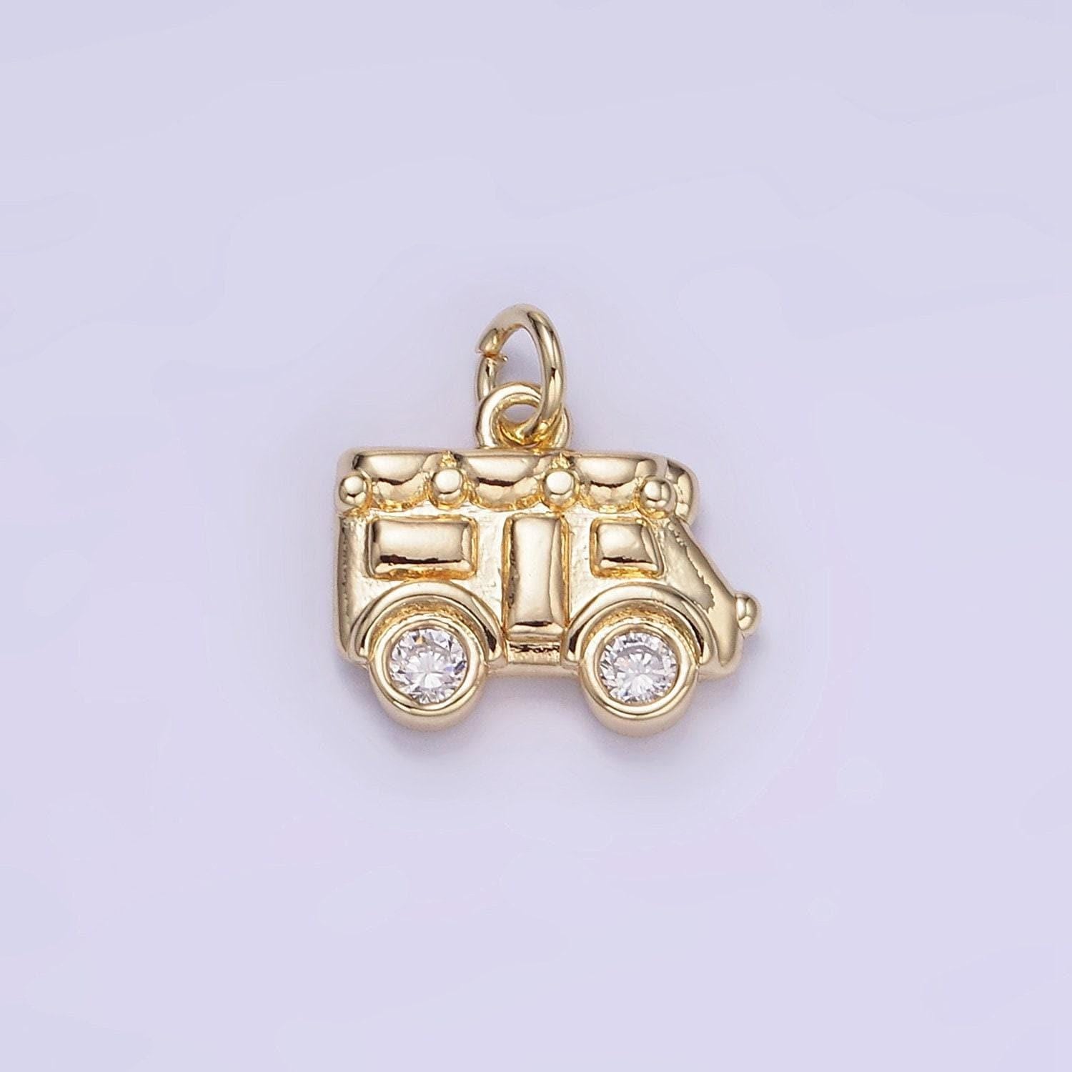 Mini gold food truck car charm for necklace bracelet pendant antique car design mix charm ice cream truck inspired w549