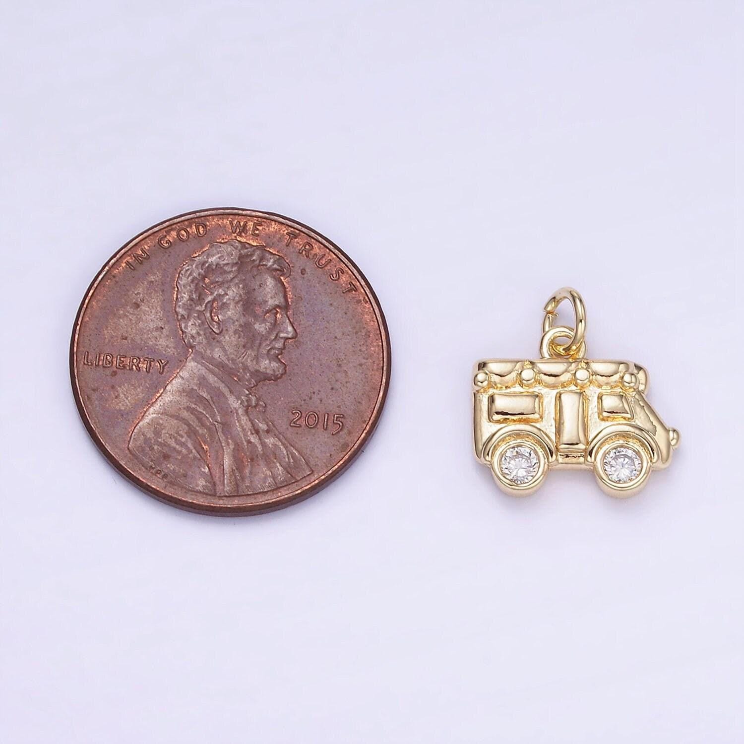 Mini gold food truck car charm for necklace bracelet pendant antique car design mix charm ice cream truck inspired w549