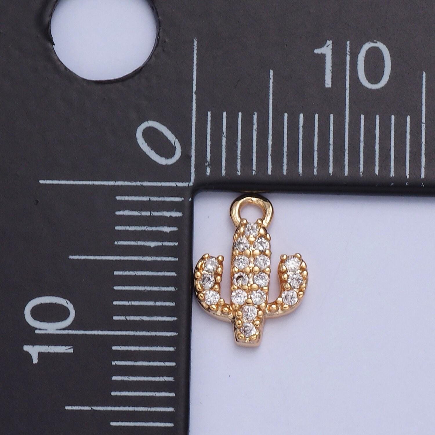 24k gold dainty cactus micro pave cz clear stone pendant, add on cute cacti charm dainty crystal cz for necklace bracelet supply | x-031