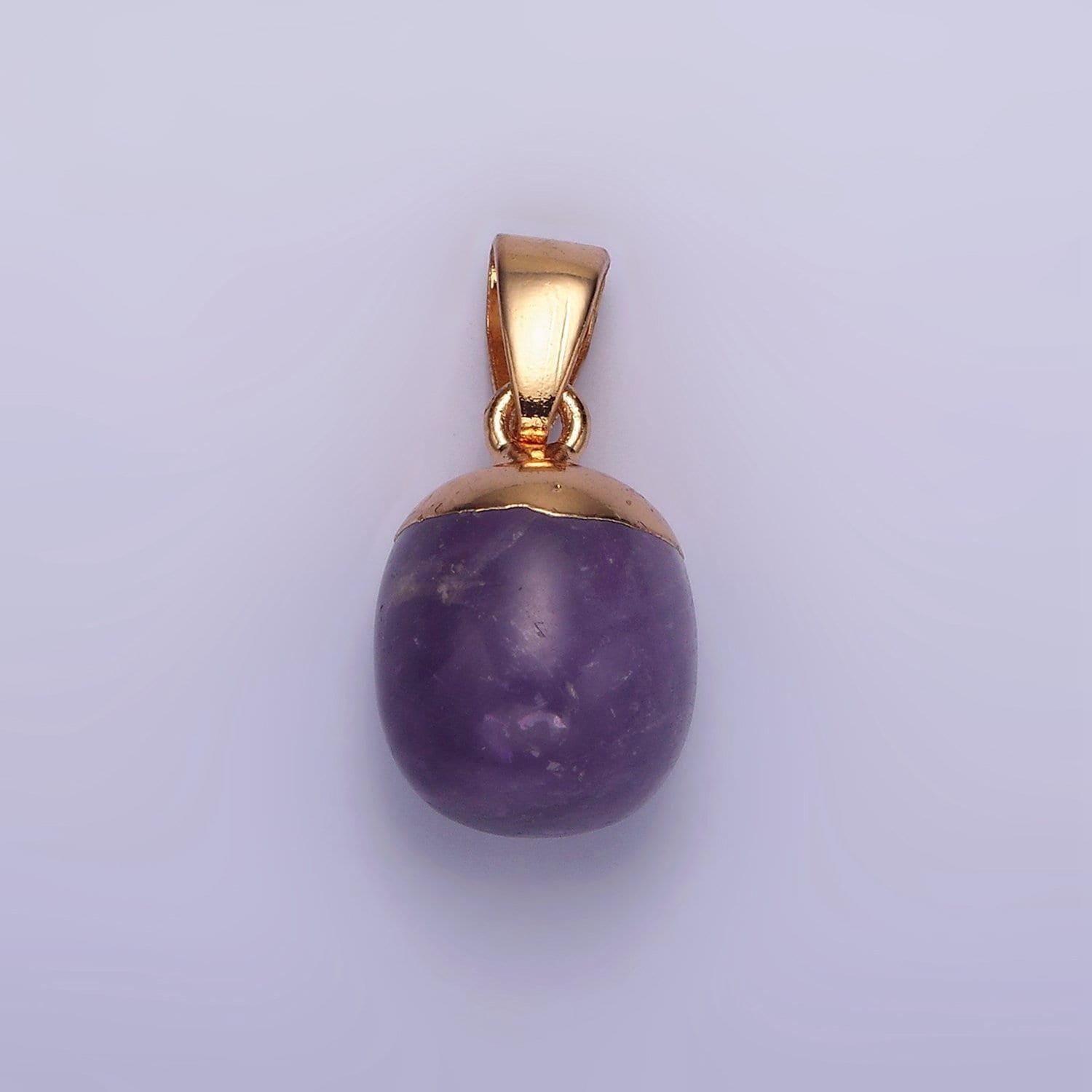 Gemstone oval potato gold pendant charm rose quartz moonstone amethyst amazonite charm n1305 n1306 n1307 n1308