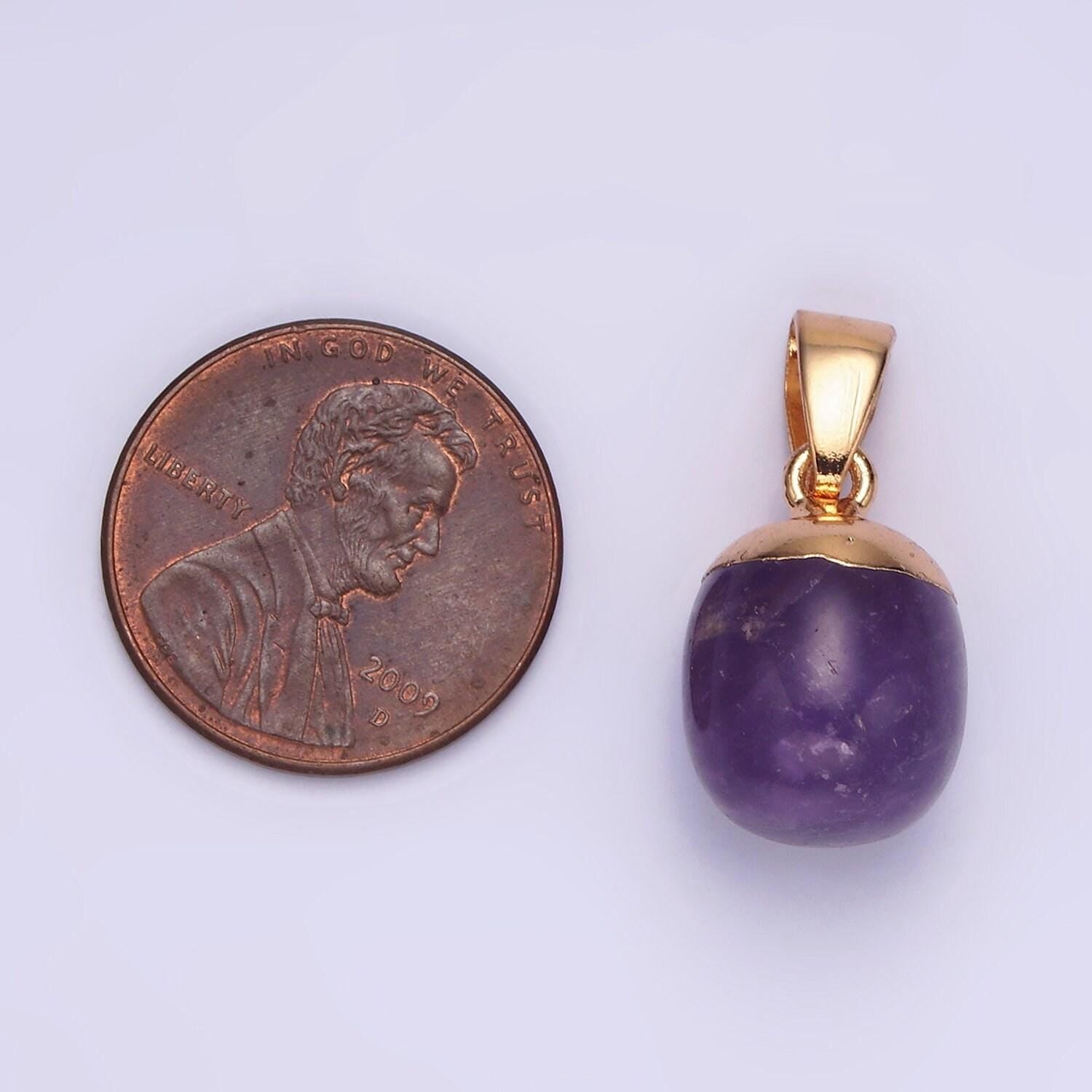 Gemstone oval potato gold pendant charm rose quartz moonstone amethyst amazonite charm n1305 n1306 n1307 n1308