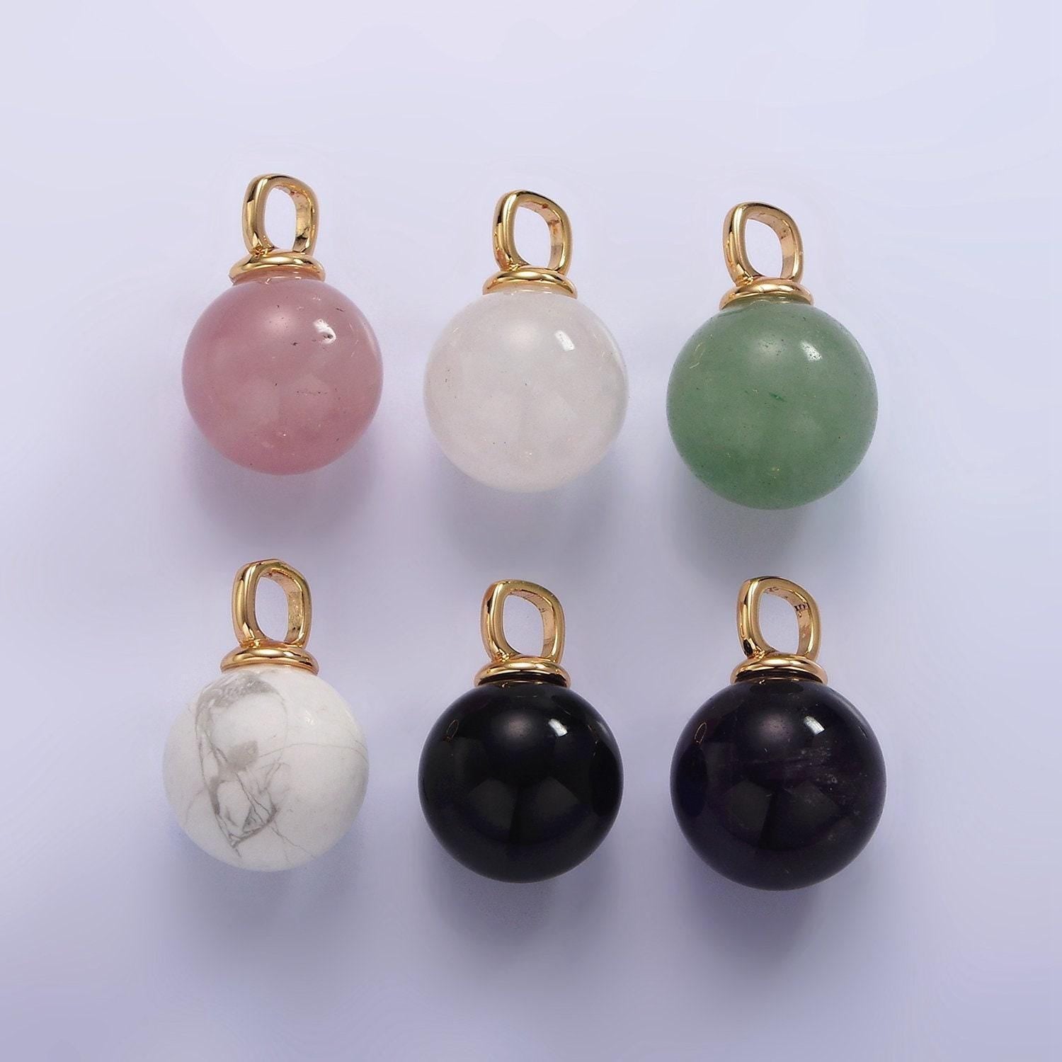 14k gold filled 12mm round natural gemstone drop personalized pendant birthstone jewelry christmas ornament ball | ac808 - ac813