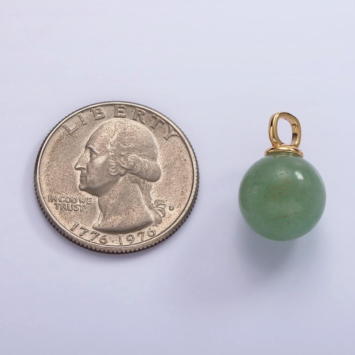 14k gold filled 12mm round natural gemstone drop personalized pendant birthstone jewelry christmas ornament ball | ac808 - ac813