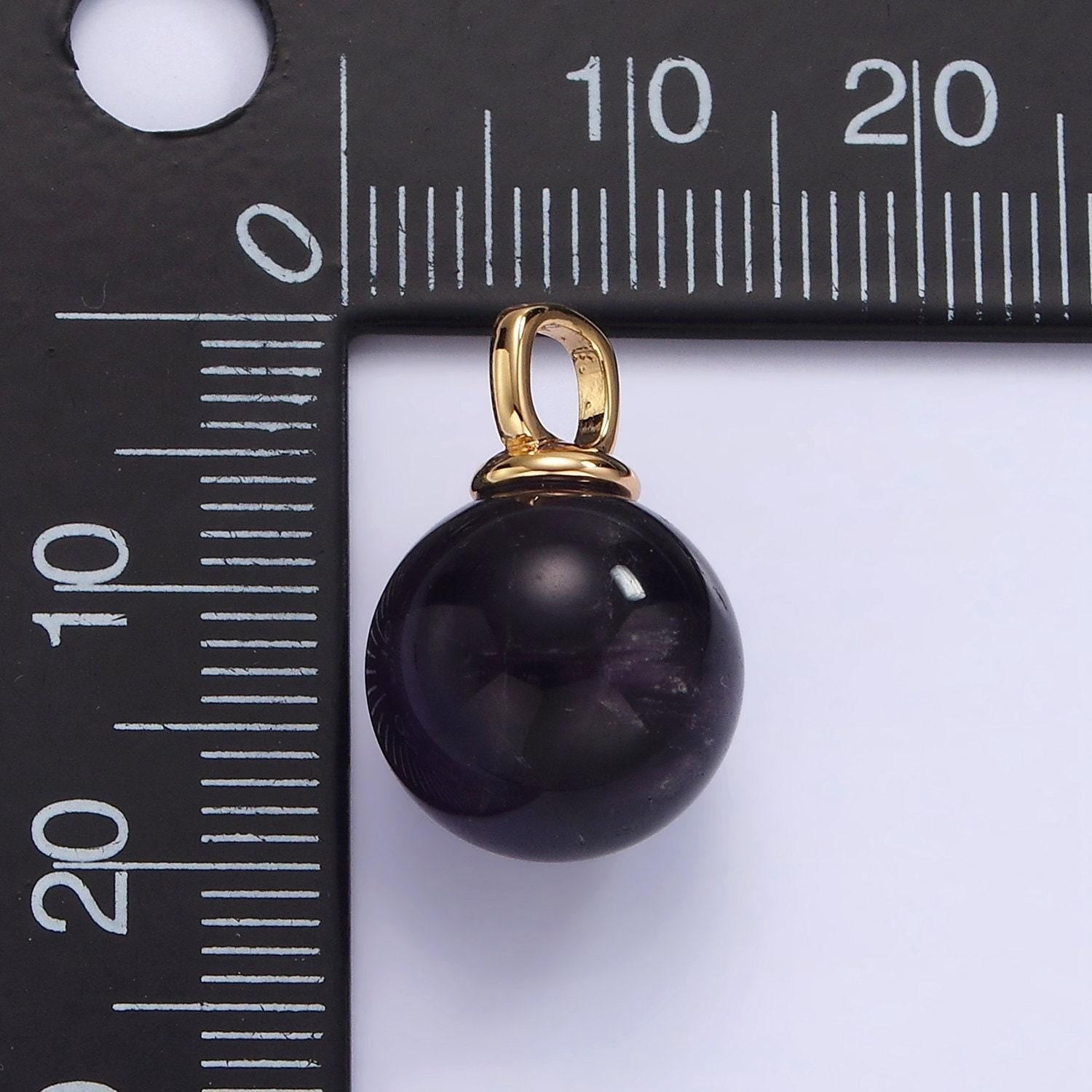 14k gold filled 12mm round natural gemstone drop personalized pendant birthstone jewelry christmas ornament ball | ac808 - ac813