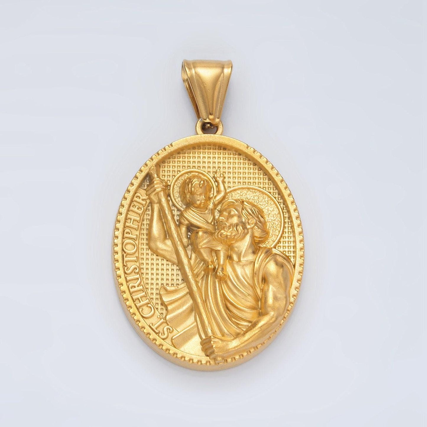Gold stainless steel saint christopher pendant charm saint pendant religious pendant catholic jewelry medallion pendant p1465