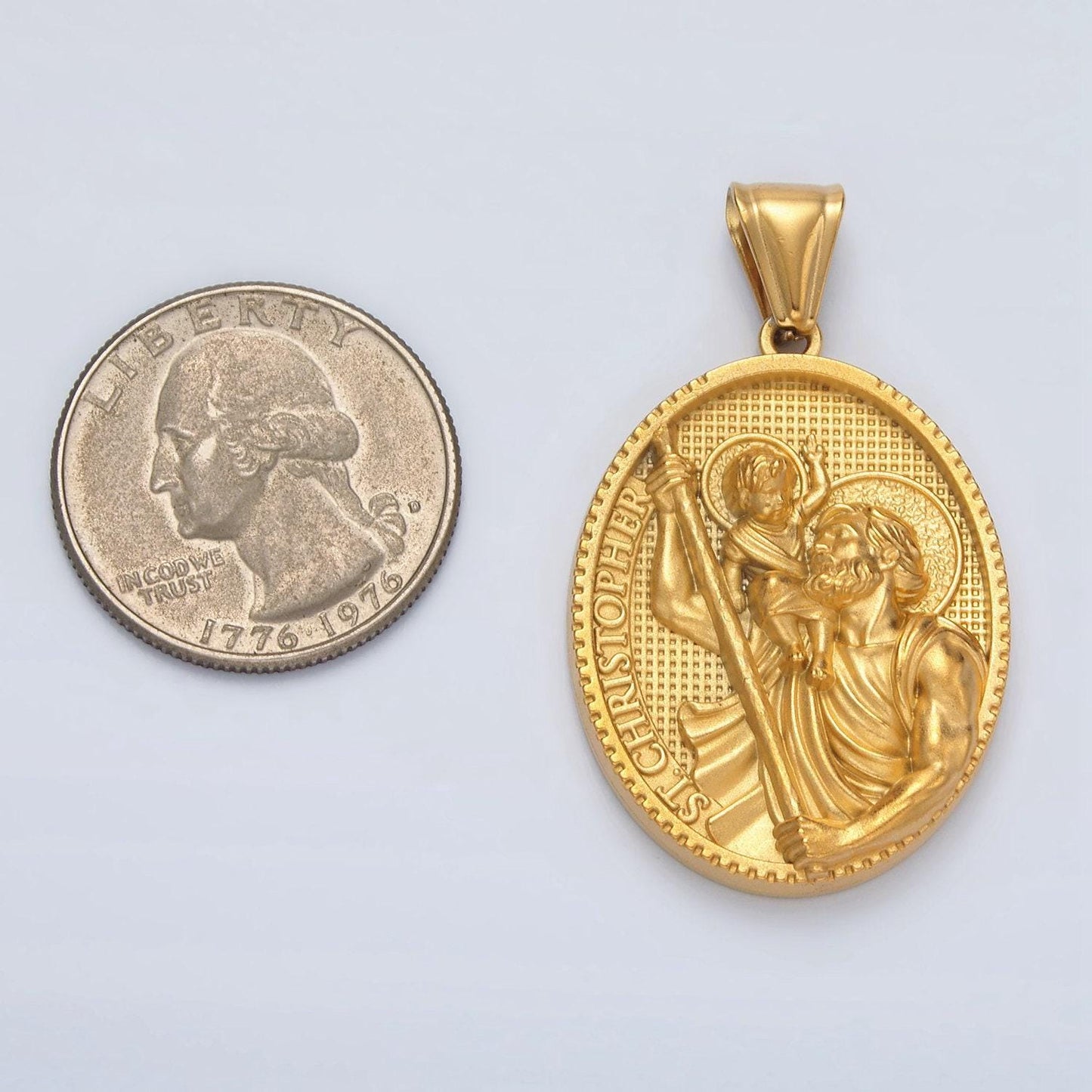 Gold stainless steel saint christopher pendant charm saint pendant religious pendant catholic jewelry medallion pendant p1465