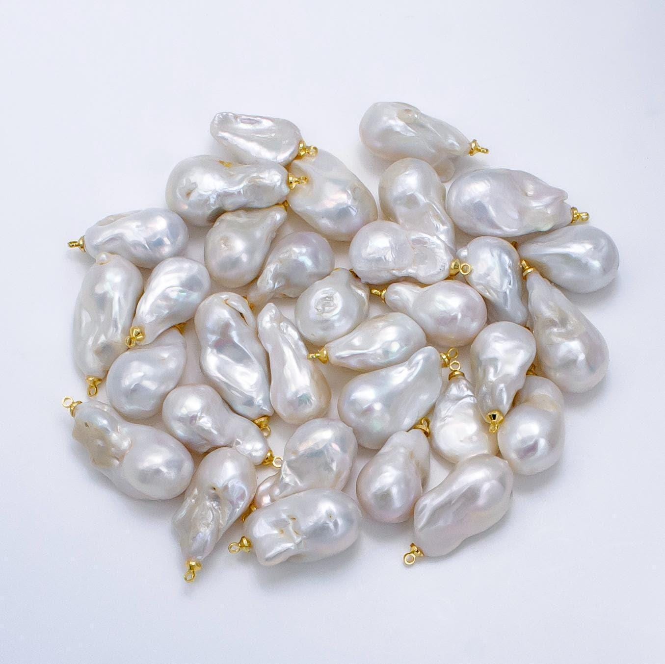 1 piece gold filled freshwater pearl charm, baroque pearl charm big bold freeform pearl charm pendant p-1912