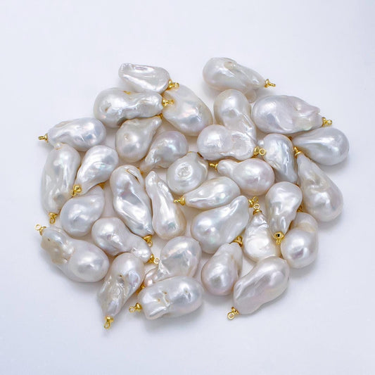1 piece gold filled freshwater pearl charm, baroque pearl charm big bold freeform pearl charm pendant p-1912