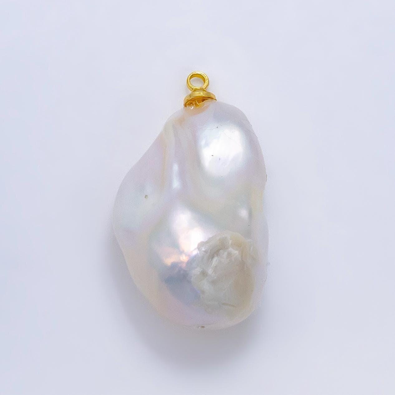 1 piece gold filled freshwater pearl charm, baroque pearl charm big bold freeform pearl charm pendant p-1912