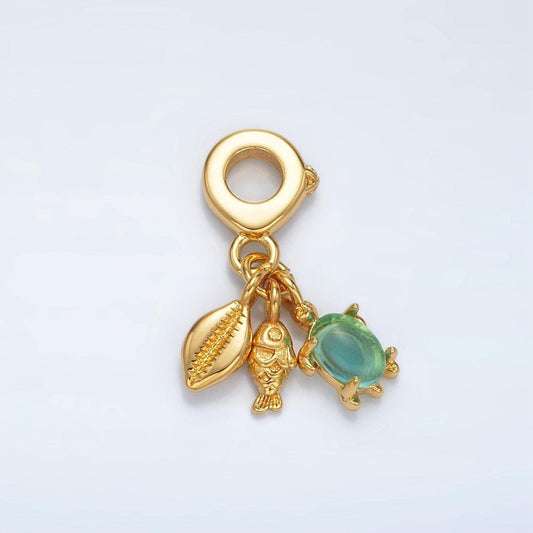 24k gold filled shell/fish/turtle ocean theme rondelle bail triple drop pendant | ac-087