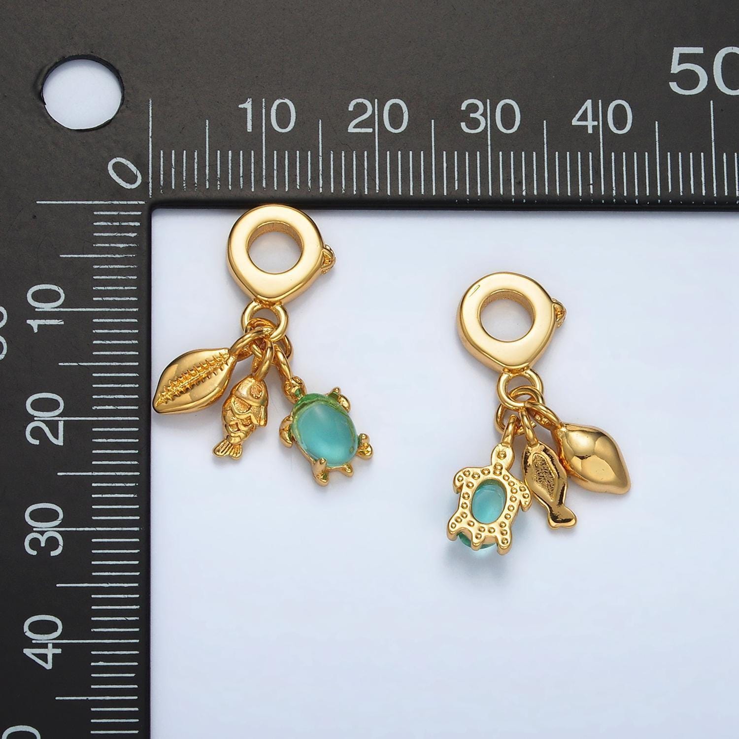 24k gold filled shell/fish/turtle ocean theme rondelle bail triple drop pendant | ac-087