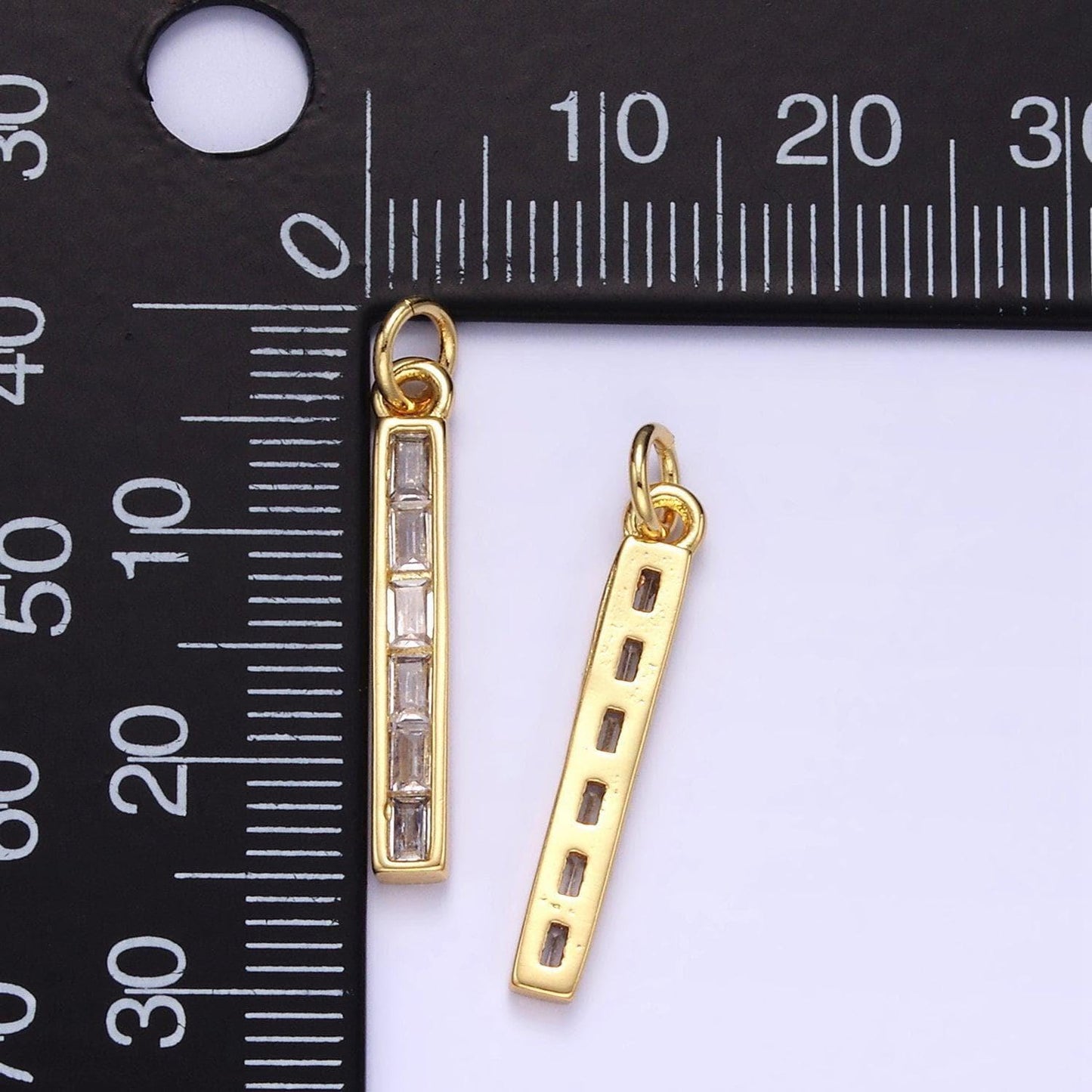 Thin cubic zirconia stick bar cubic zirconia charms clear cz bar pendant, gold filled over brass e348