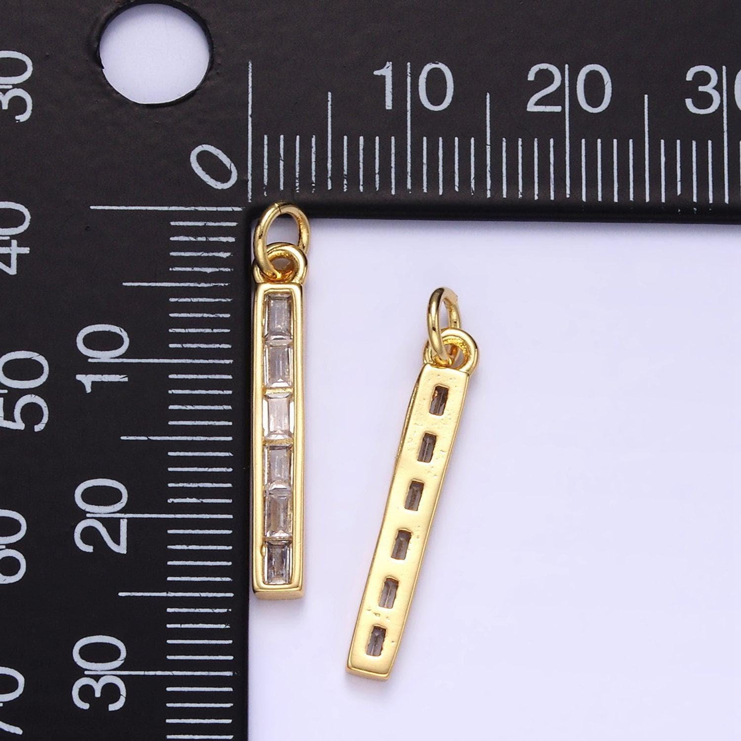 Thin cubic zirconia stick bar cubic zirconia charms clear cz bar pendant, gold filled over brass e348