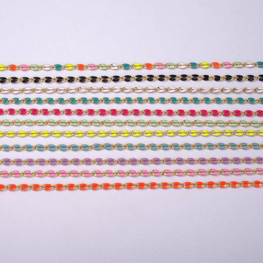 2.9mm fancy enamel link 16.0" + 2.0" extender rolo cable chain oval link ready to wear necklace minimalist jewelry summer inspired | wa-337