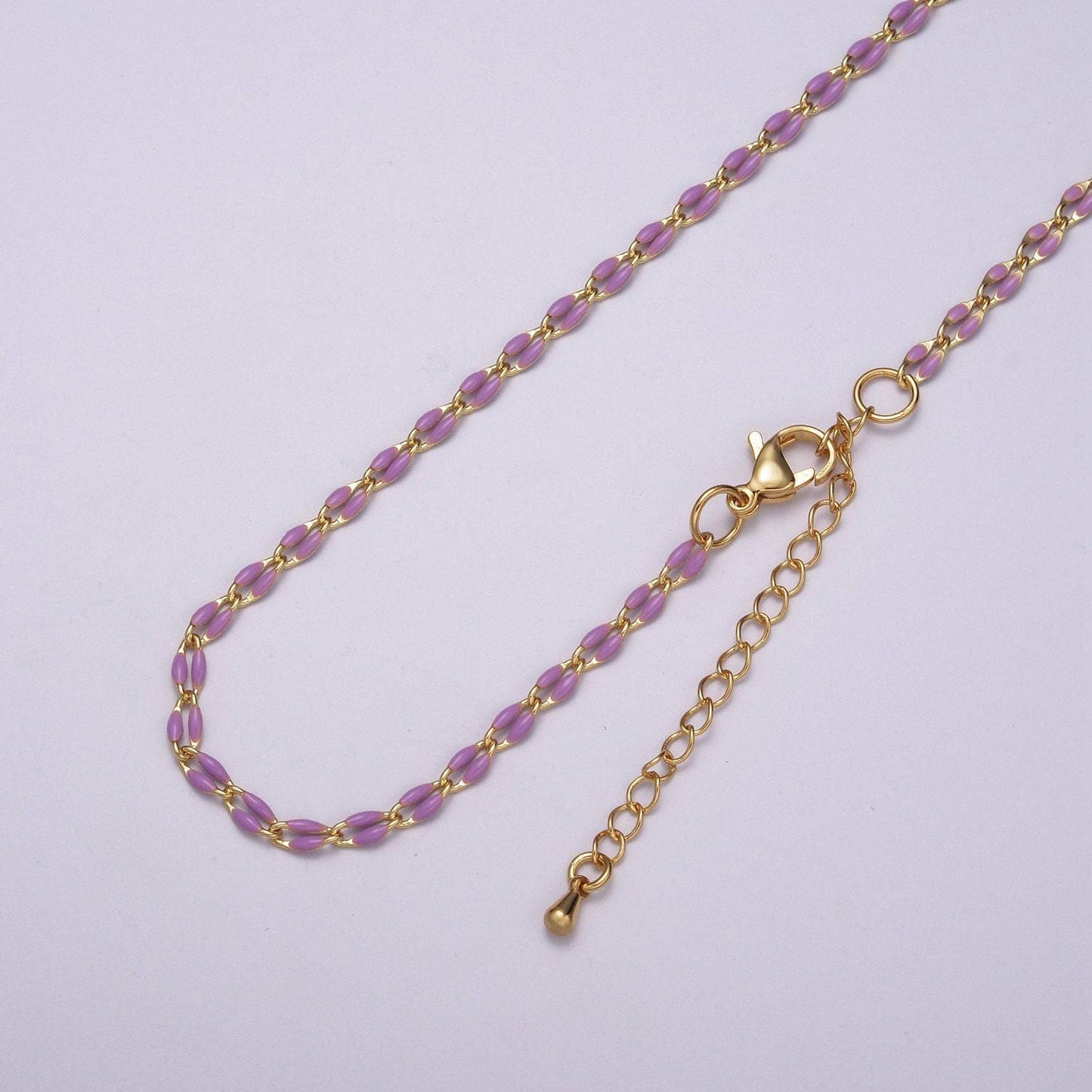 2.9mm fancy enamel link 16.0" + 2.0" extender rolo cable chain oval link ready to wear necklace minimalist jewelry summer inspired | wa-337