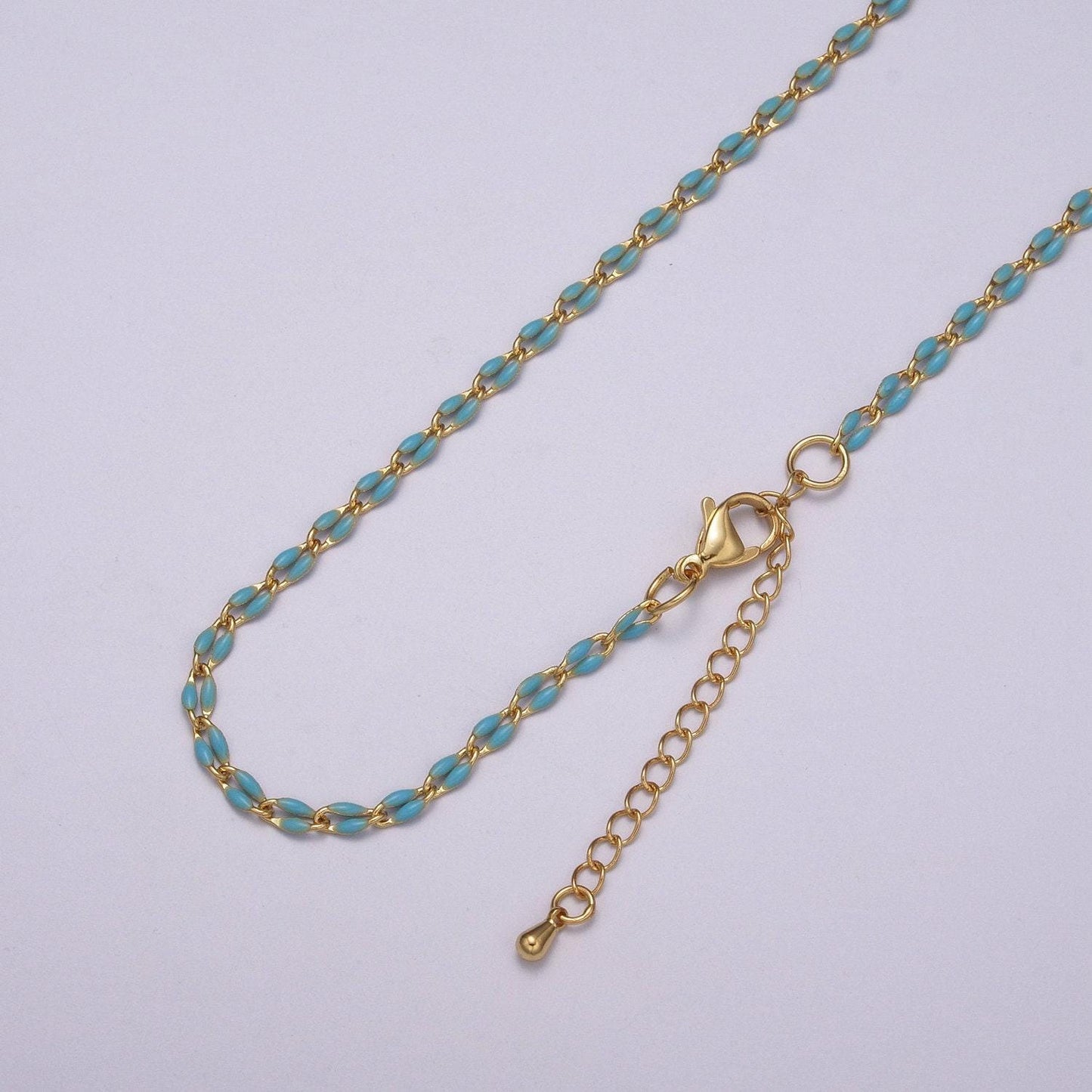2.9mm fancy enamel link 16.0" + 2.0" extender rolo cable chain oval link ready to wear necklace minimalist jewelry summer inspired | wa-337