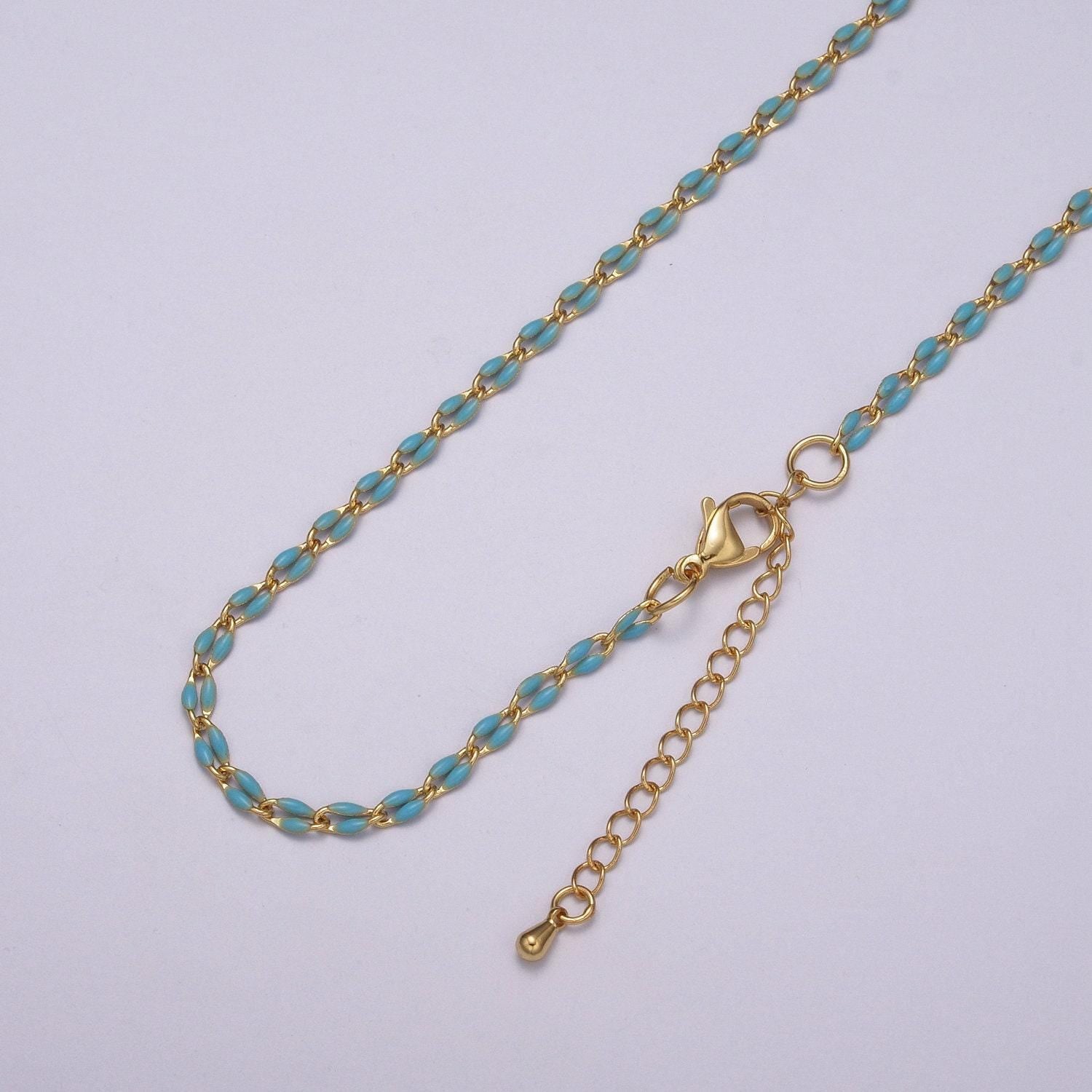 2.9mm fancy enamel link 16.0" + 2.0" extender rolo cable chain oval link ready to wear necklace minimalist jewelry summer inspired | wa-337