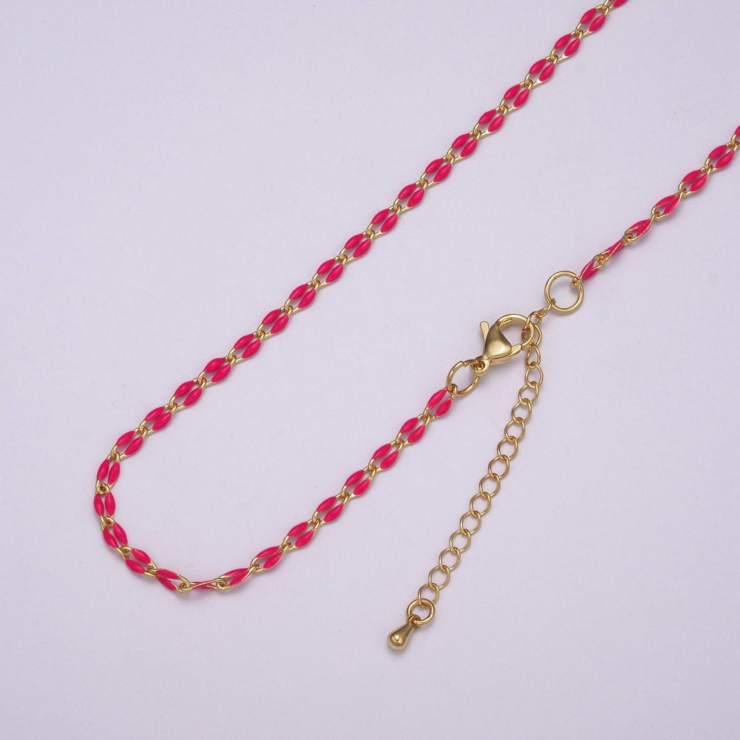 2.9mm fancy enamel link 16.0" + 2.0" extender rolo cable chain oval link ready to wear necklace minimalist jewelry summer inspired | wa-337