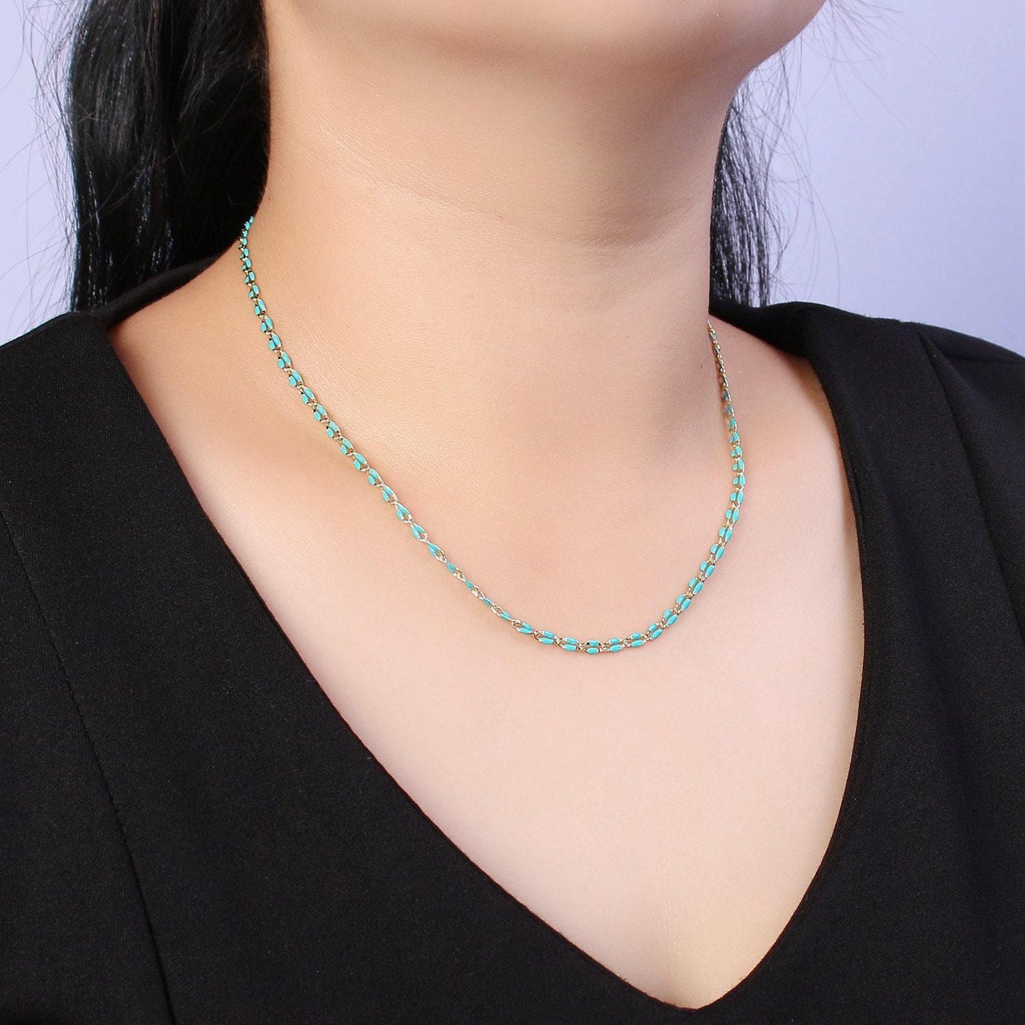 2.9mm fancy enamel link 16.0" + 2.0" extender rolo cable chain oval link ready to wear necklace minimalist jewelry summer inspired | wa-337