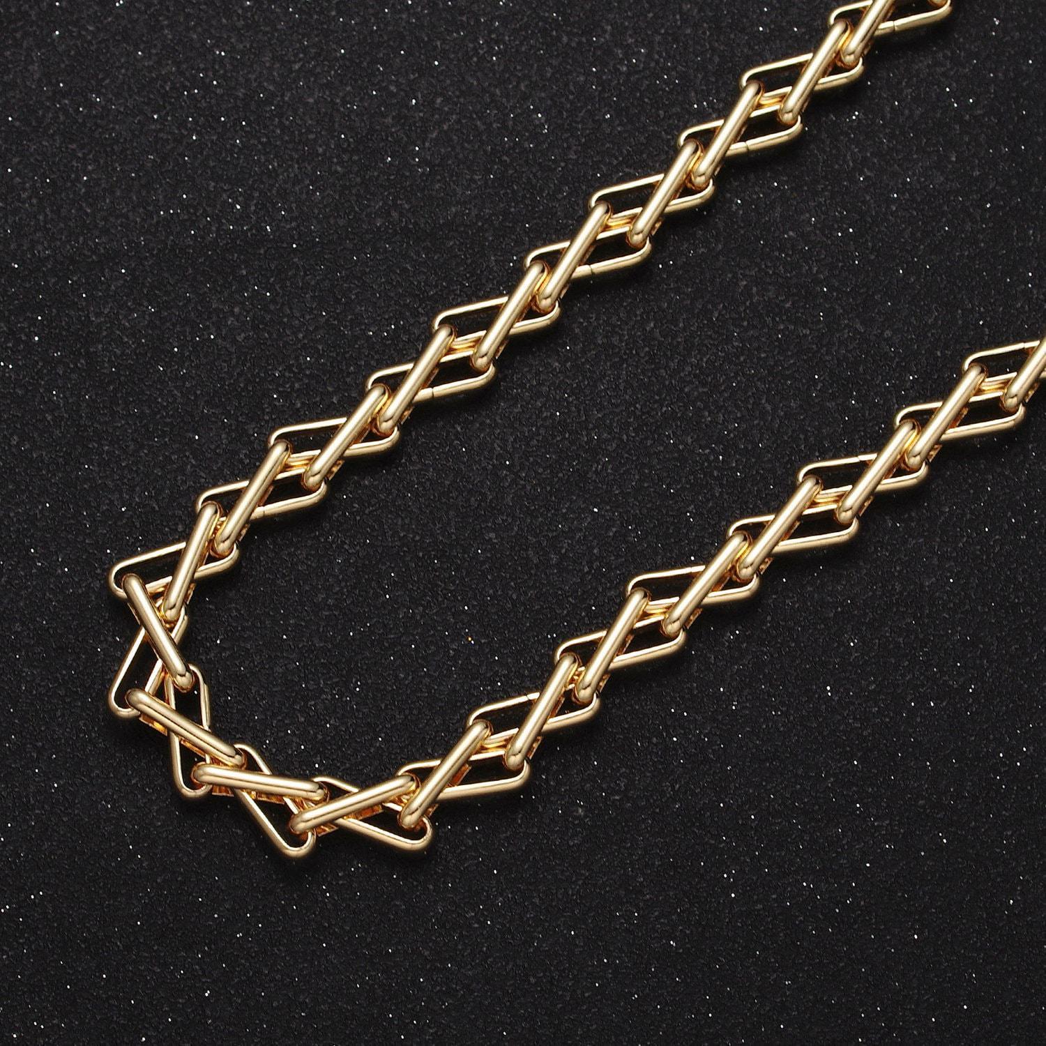 24k gold filled geometric designed multiple paperclip zig zag unfinished wholesale jewelry making chain by yard | roll-1123 roll-1202