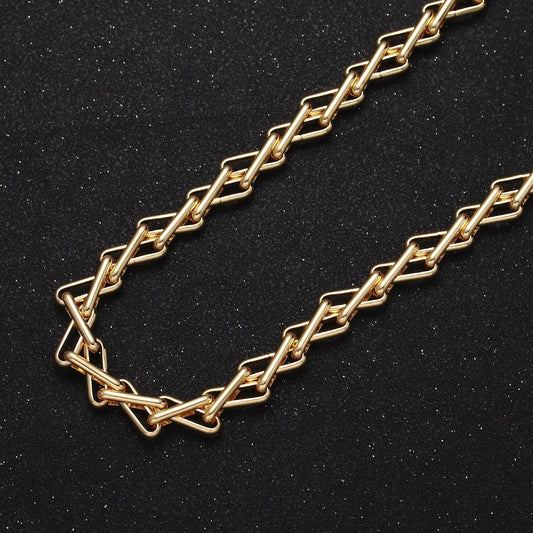 24k gold filled geometric designed multiple paperclip zig zag unfinished wholesale jewelry making chain by yard | roll-1123 roll-1202
