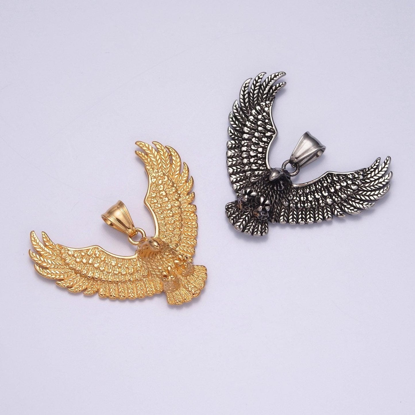 Stainless steel black and gold majestic flying eagle pendant, king of the skies charm, garuda pancasila for necklace pendant | x-633, x-634