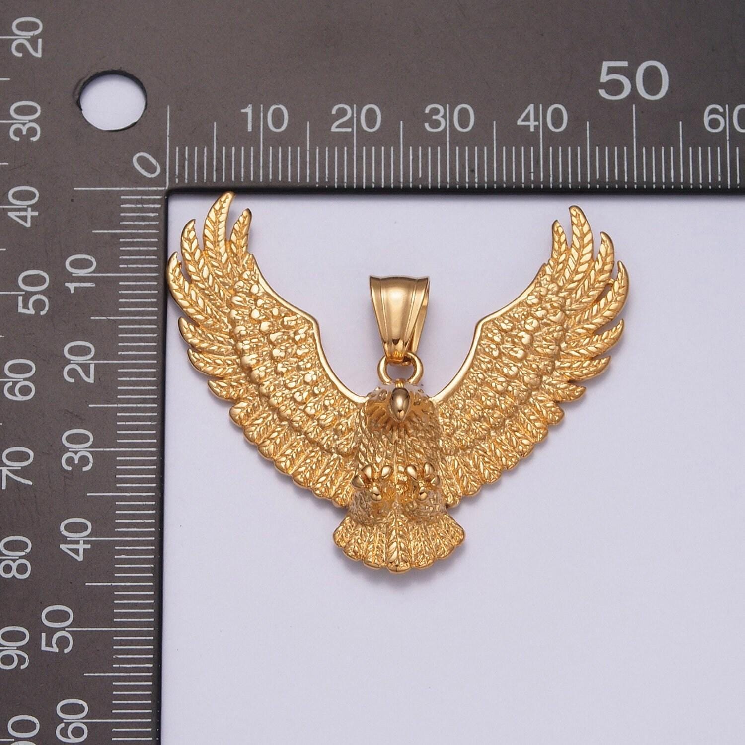 Stainless steel black and gold majestic flying eagle pendant, king of the skies charm, garuda pancasila for necklace pendant | x-633, x-634