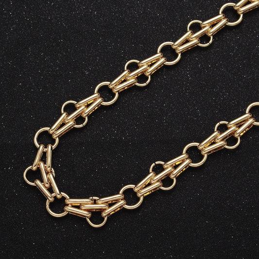 24k gold filled designed rolo multiple oblong link unfinished jewelry making yard chain in gold & silver | roll-1124, roll-1193